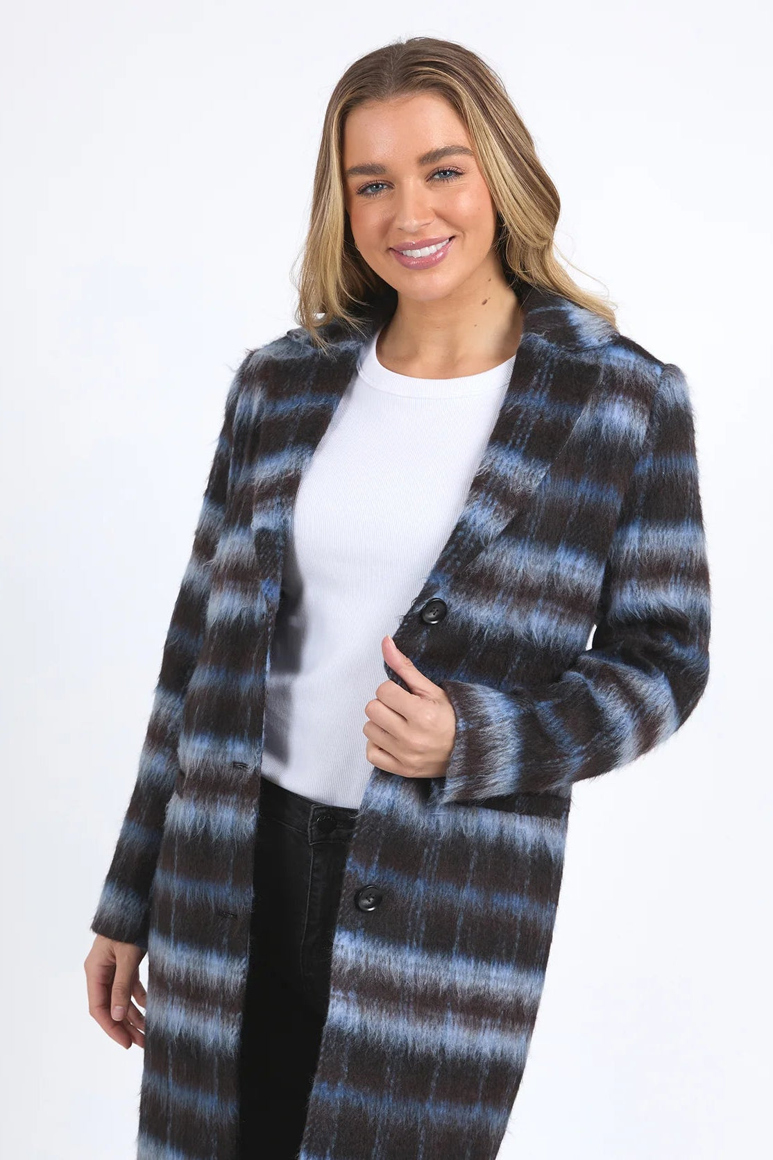 Bennett Chocolate Blue Check Coat for Men - Stylish Winter Wool Overcoat with Plaid Pattern - Perfect for Office, Business Meetings & Formal Events