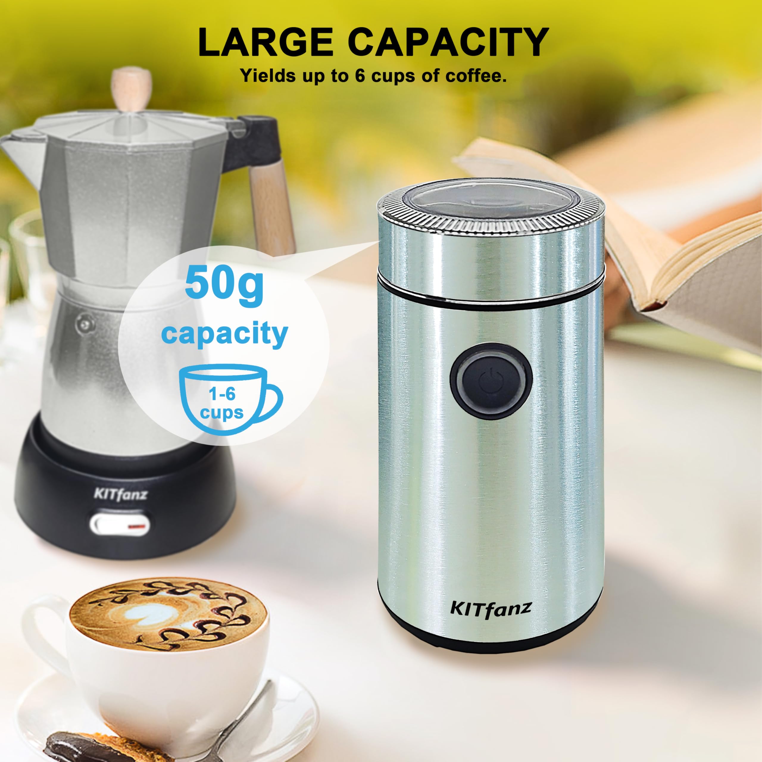 Stainless Steel Electric Coffee Grinder for Espresso, Spice & Nuts - One-Touch Operation