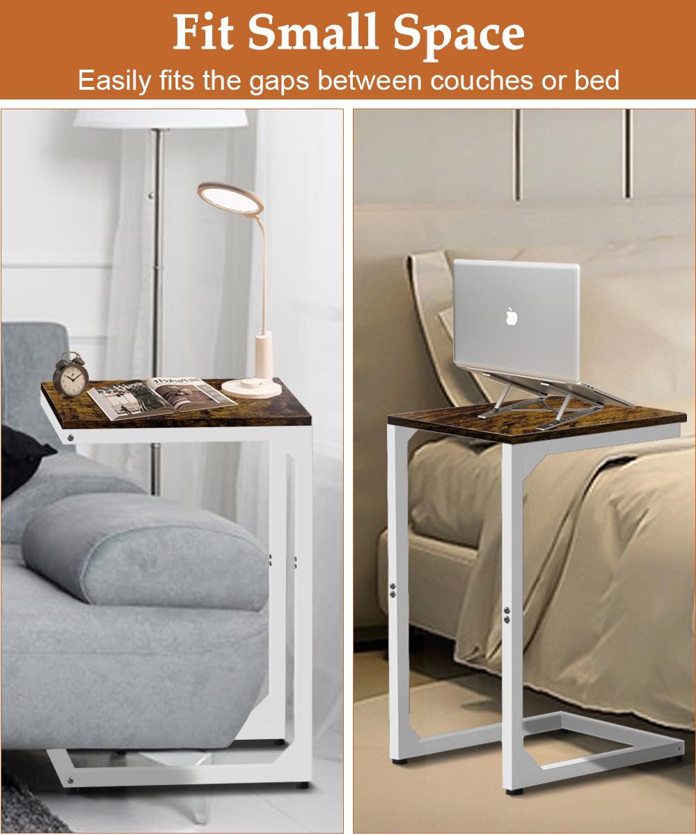 Modern C-Shaped End Table with Sturdy Metal Frame - Small Side Table for Couch & Sofa - Versatile TV Tray Table for Living Room, Bedroom & Nightstand - Bright White Finish - Perfect for Small Spaces, Reading Nooks & Apartment Decor