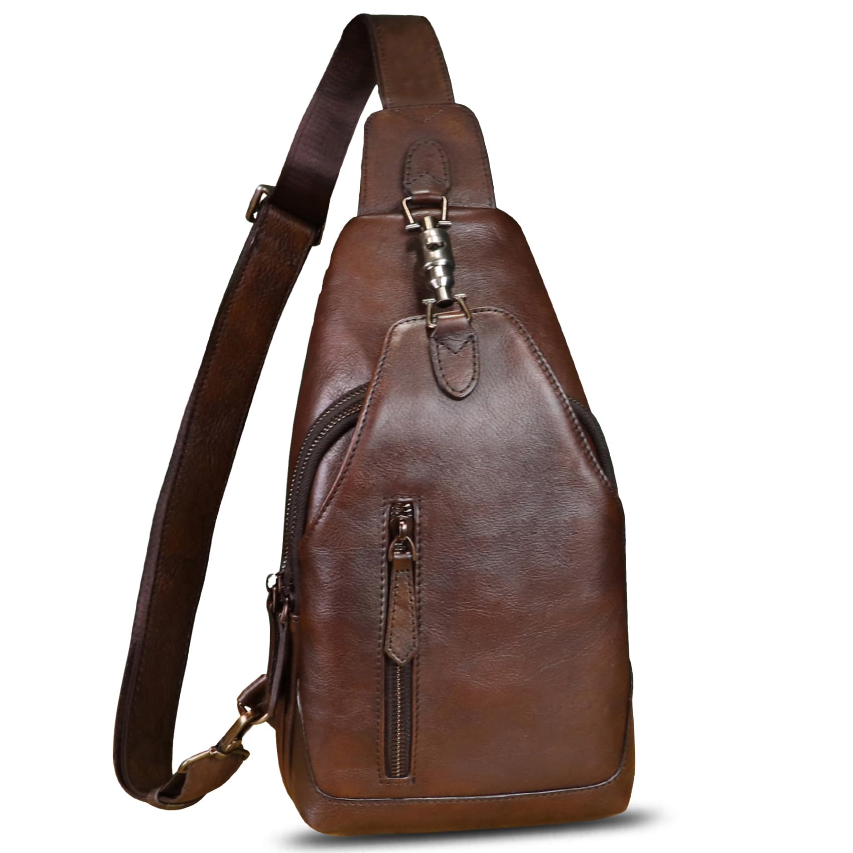 LRTO Genuine Leather Sling Bag for Men & Women - Real Leather Crossbody Shoulder Bag, Chest Bag & Sling Backpack Purse - Perfect for Travel, Work & Everyday Use