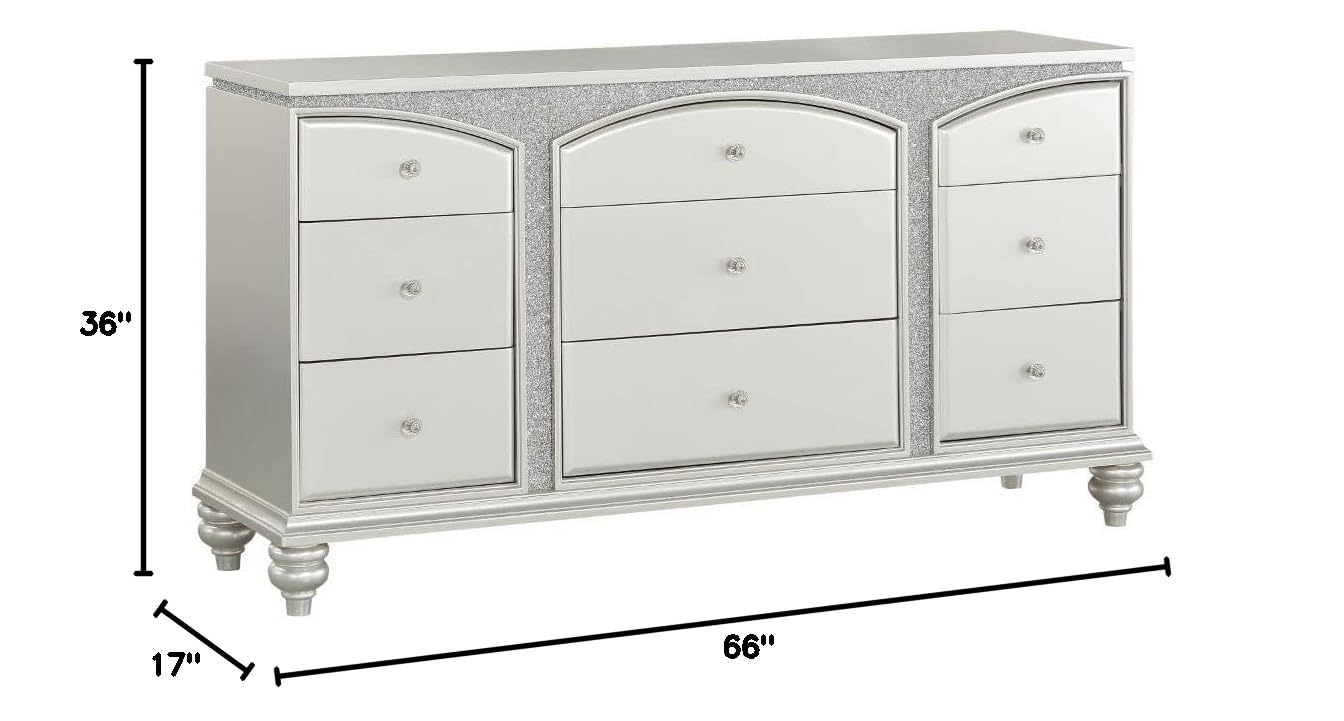 Acme Maverick 9-Drawer Wooden Dresser in White Platinum - Modern Bedroom Storage Solution for Clothes & Accessories