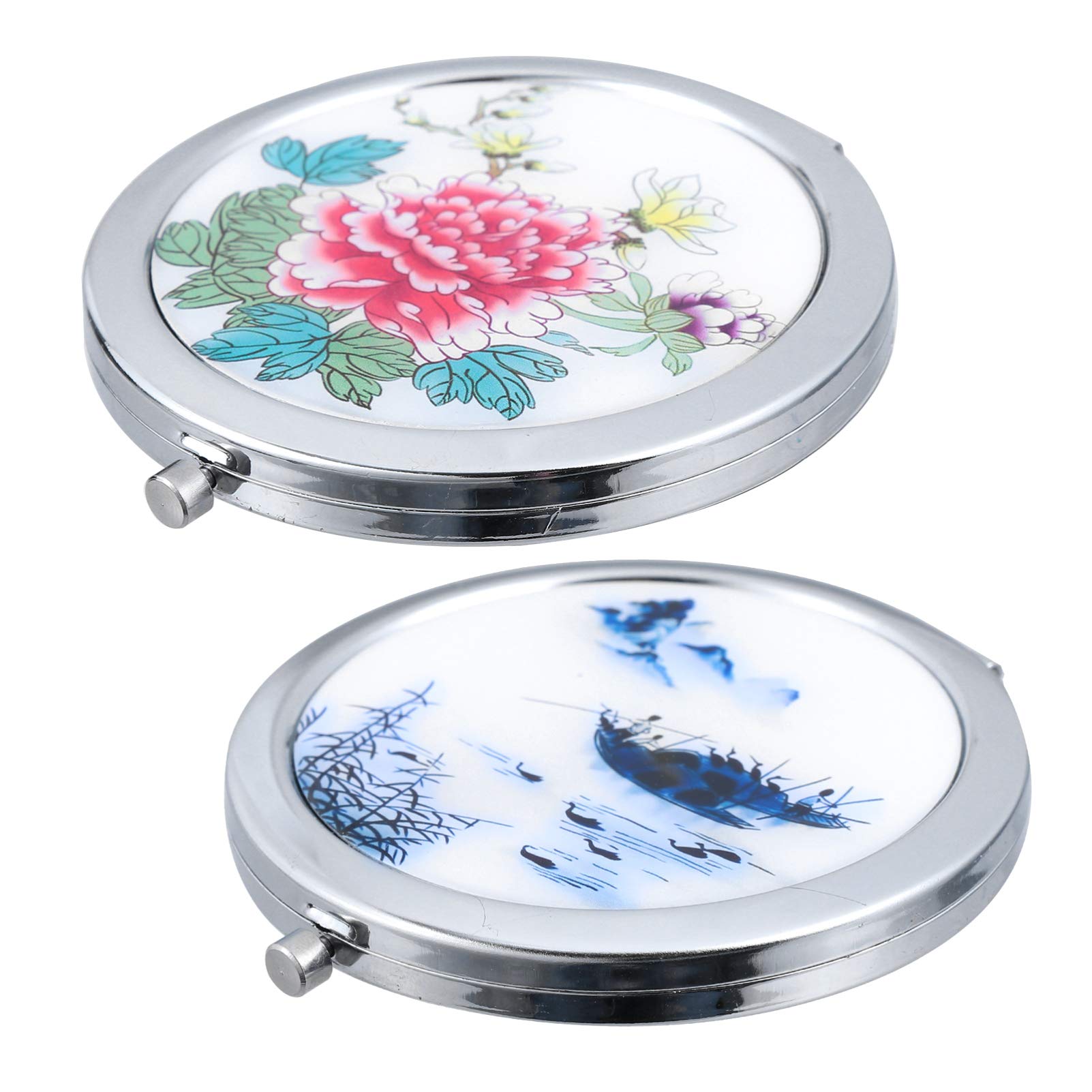 2-Pack Vintage Round Folding Makeup Mirror - Double-Sided Portable Travel Mirror with Metal Frame for Home, Vanity & On-the-Go Touch Ups (Black/White) | Compact Cosmetic Mirror for Makeup Application, Hair Styling & Travel Essentials