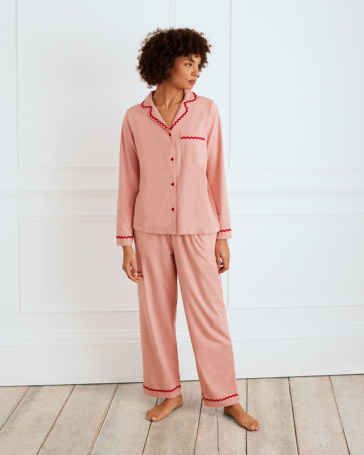 Organic Cotton Embroidered Back Good Morning Long Pajama Set for Women - Soft & Comfortable Sleepwear for Nighttime & Lounging