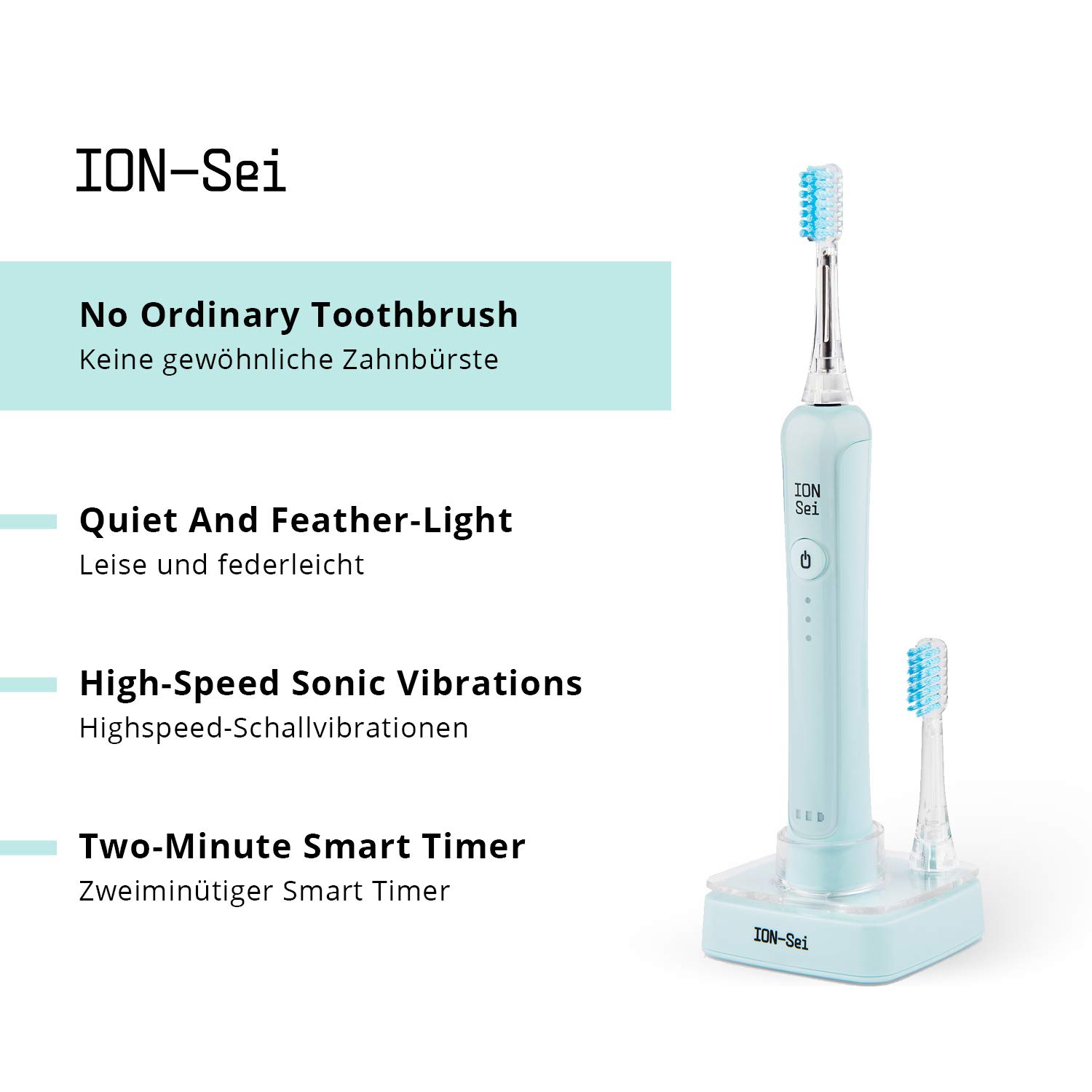 ION-Sei Electric Toothbrush with Patented Ionic Technology from Japan - Lake Blue | Advanced Plaque Removal & Teeth Whitening for a Healthier Smile | Perfect for Travel & Daily Oral Care