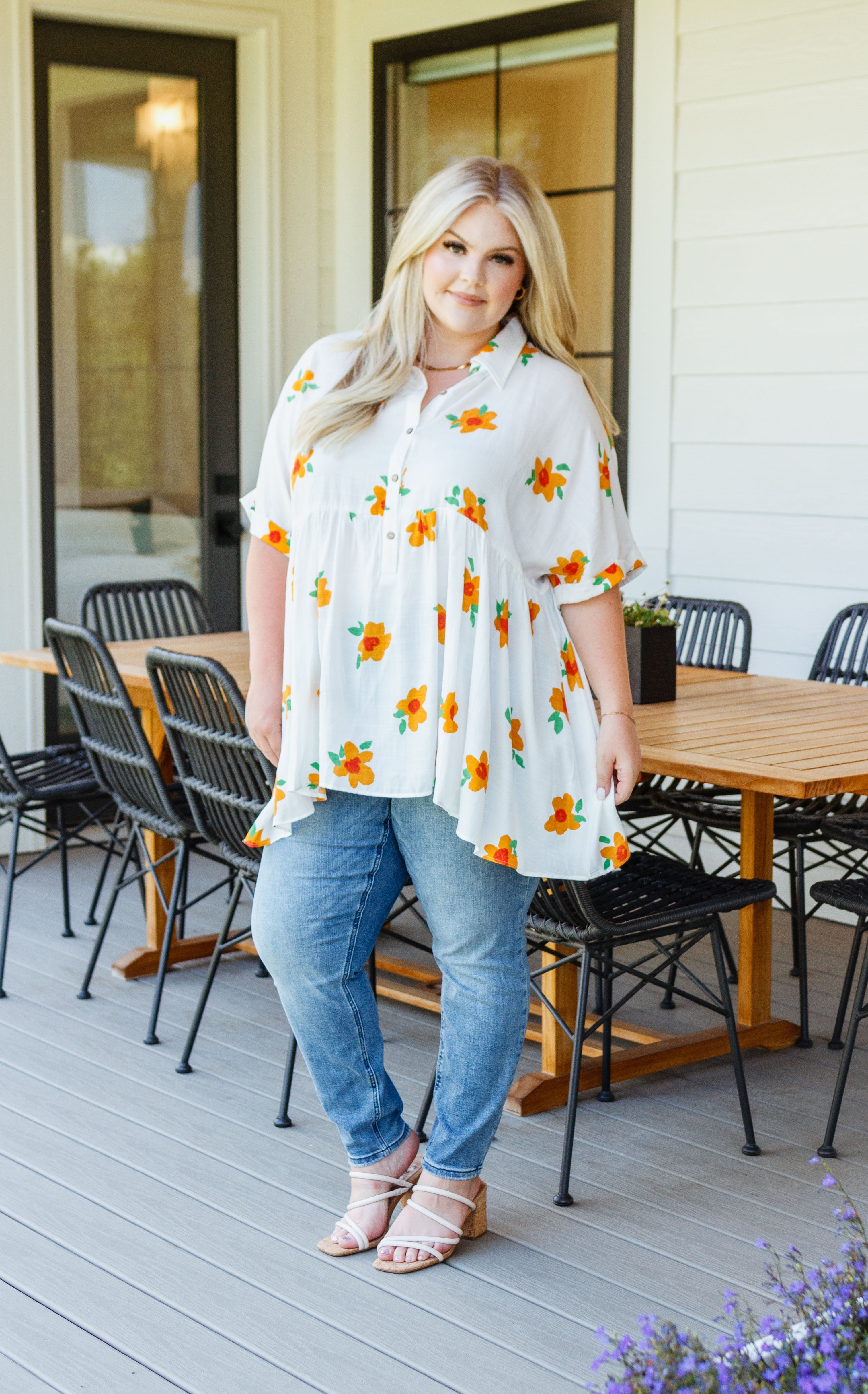 Blissed Out Button Up Babydoll Tunic - Women's Flowy Casual Top for Summer | Perfect for Beach, Date Night & Boho Outfits