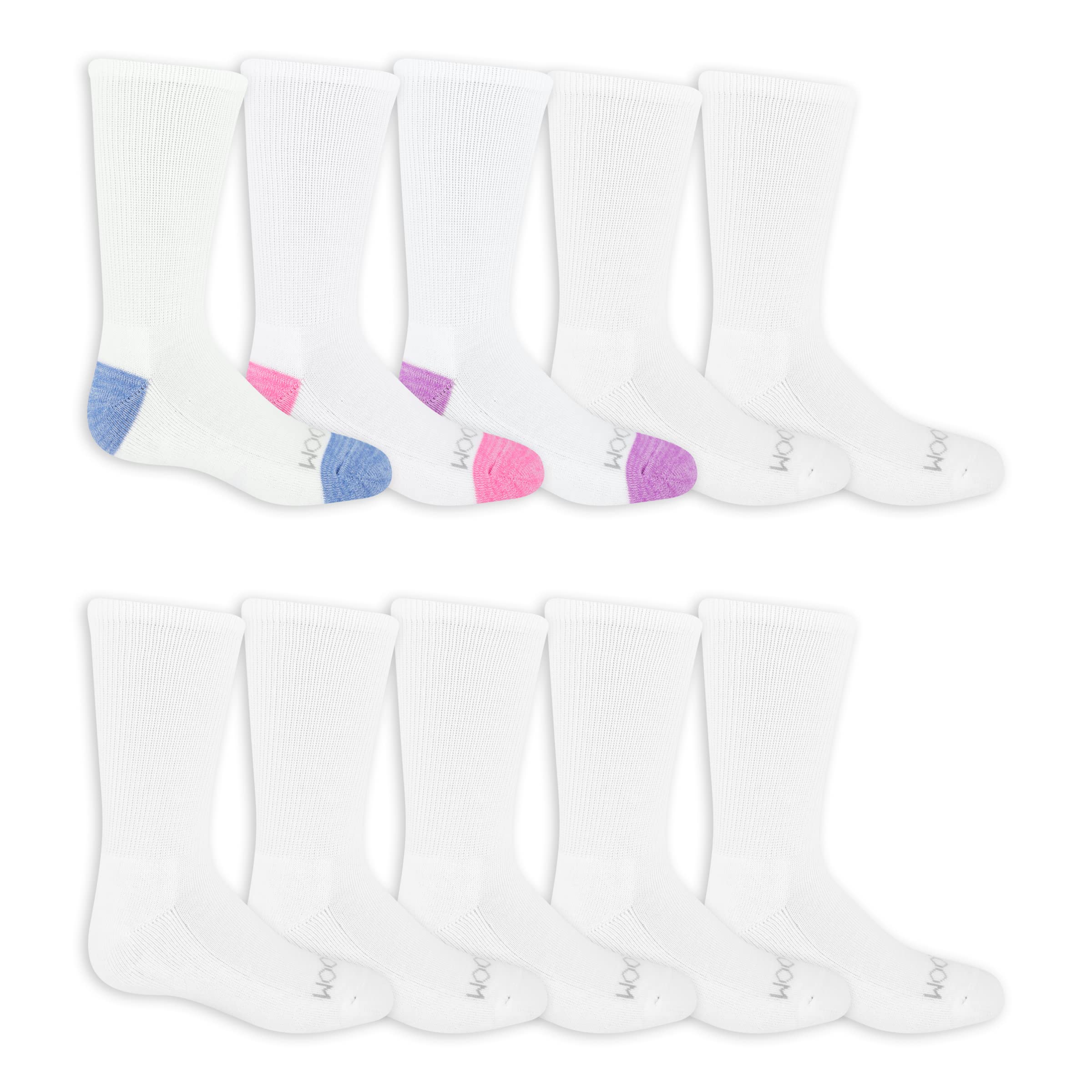 Fruit of the Loom Girls' Active Crew Socks 10-Pack - Breathable Cotton Sport Socks for Everyday Wear, School, Gym & Play - Comfortable Athletic Socks for Kids & Teens