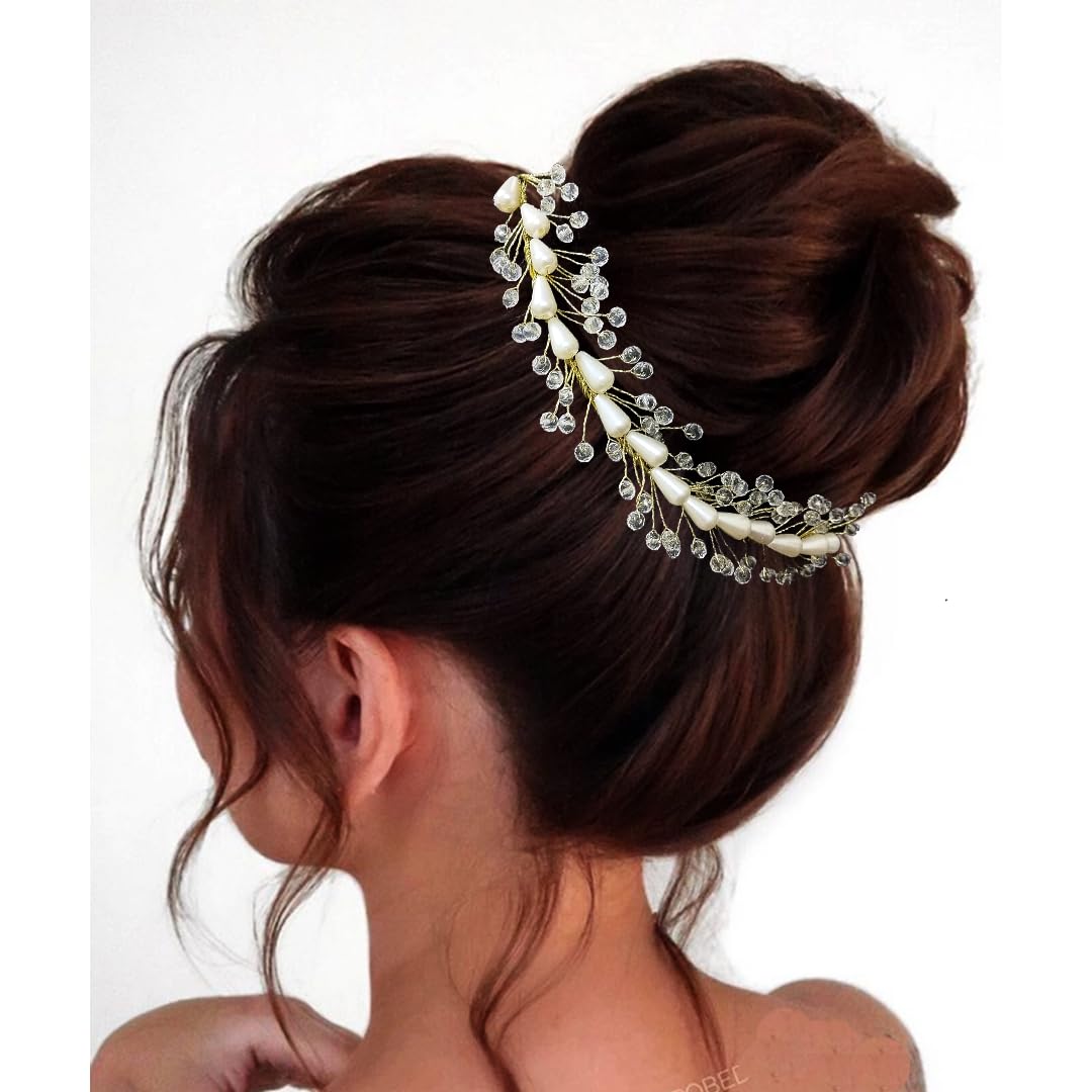 Elegant Gold Beaded White Metal Stone Hair Pins & Clips for Women - Hair Accessories Set (Pack of 2) - Perfect for Weddings, Parties & Daily Styling