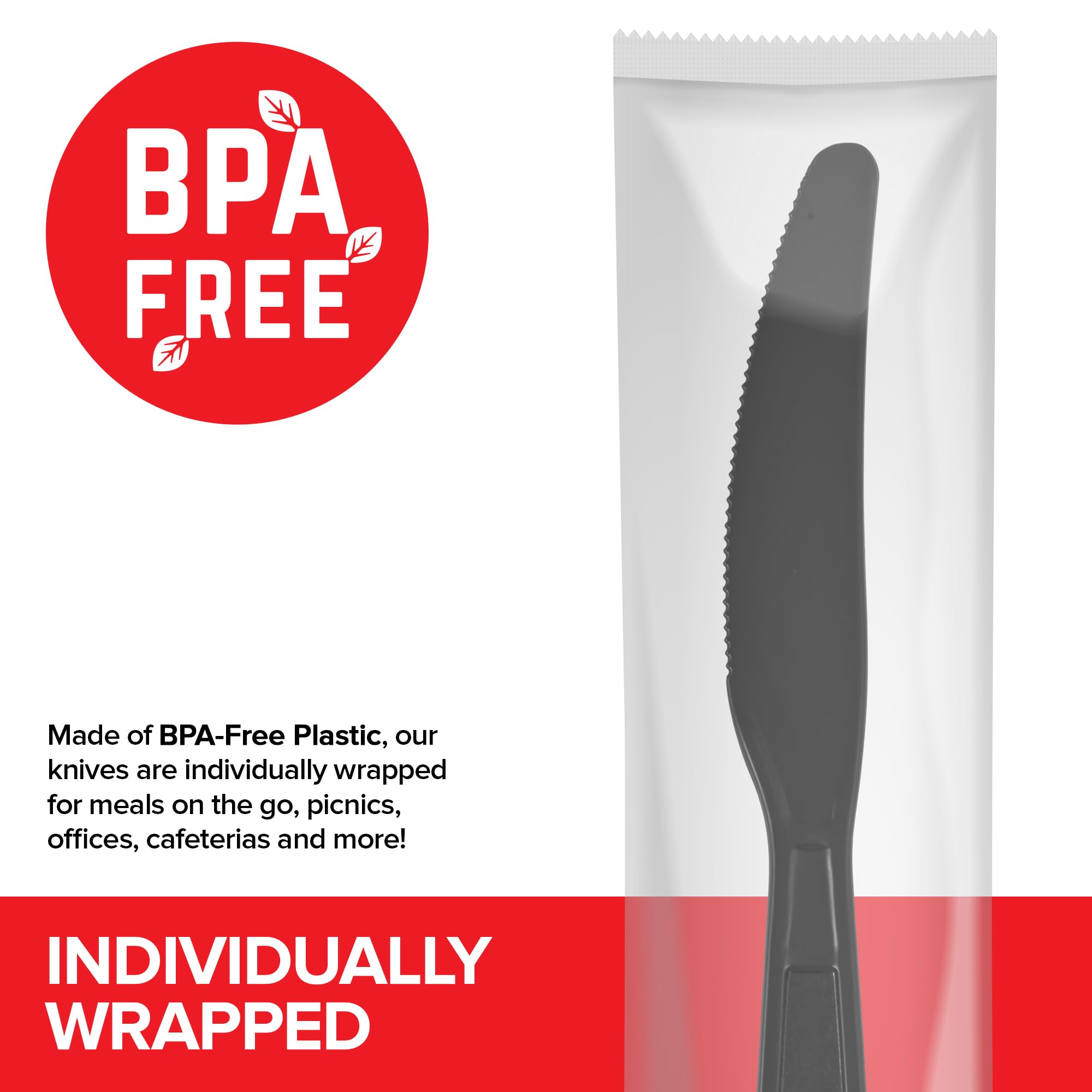 Stock Your Home Individually Wrapped Plastic Knives - 250 Count Heavyweight Disposable Cutlery Bulk Pack for Parties, Picnics, Catering & Events | Durable Plastic Utensils for Restaurants, BBQs & Office Use