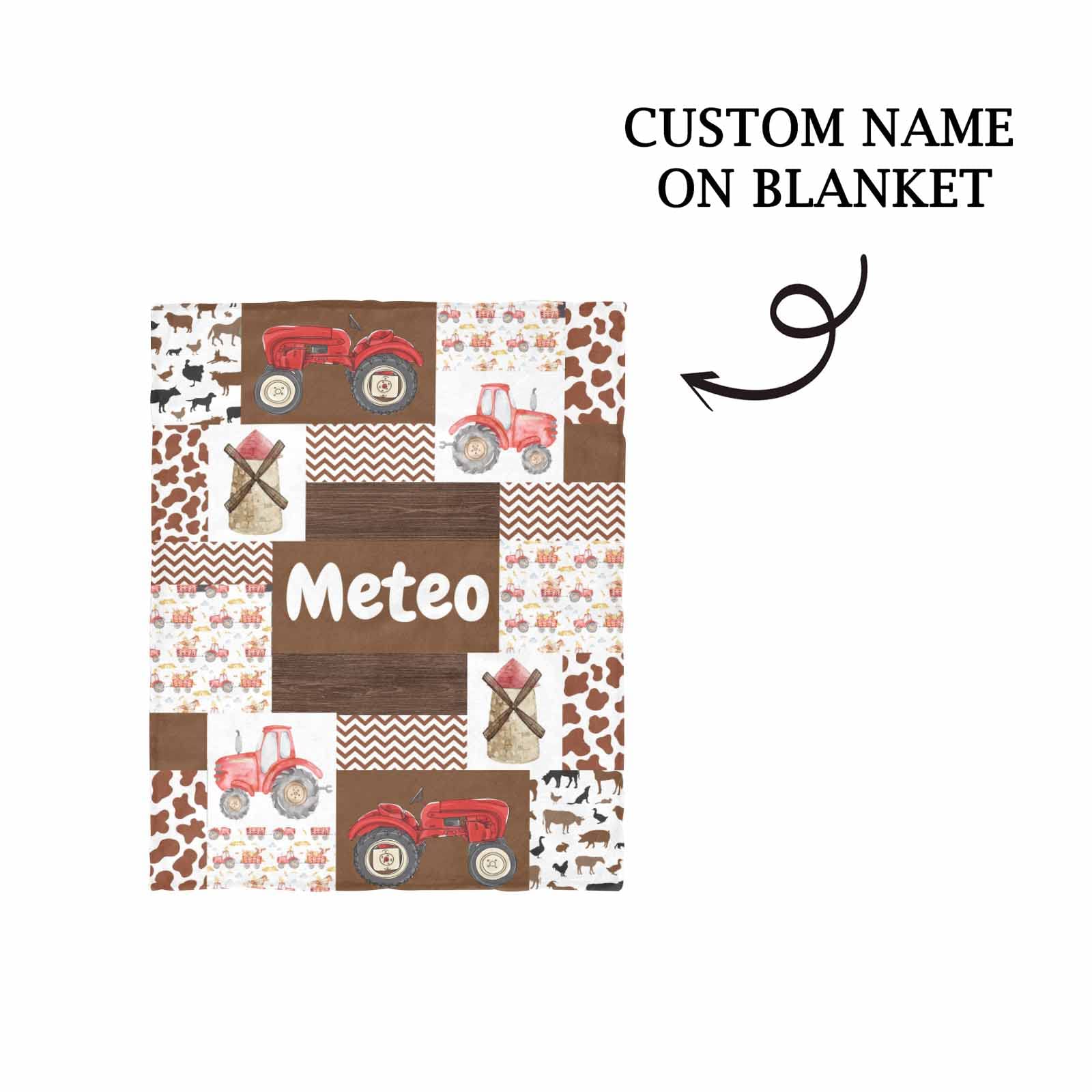 Personalized Baby Name Blanket - Custom Farm Tractor & Cow Print Fleece Blanket for Newborns, Girls & Boys | Ultra Soft Baby Gift for Nursery, Christening & First Birthday | YESCUSTOM
