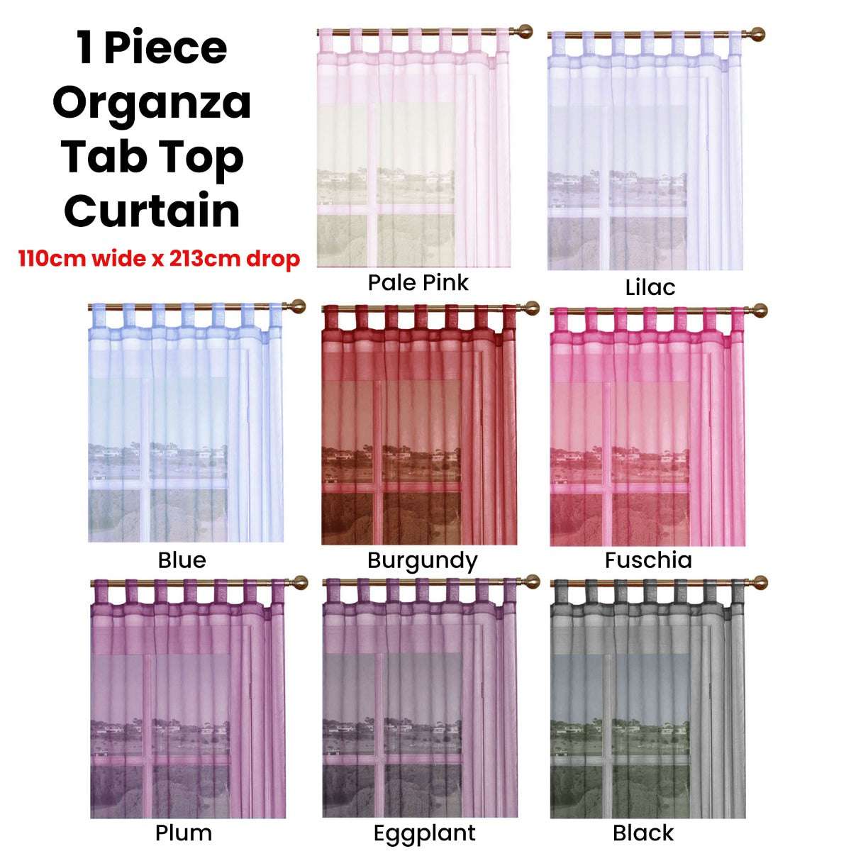 1 Piece Black Organza Tab Top Curtain 110 x 213 cm (43 x 84 inches) - Sheer Window Panel for Living Room, Bedroom & Wedding Decor