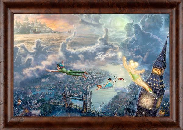 Disney Tinker Bell and Peter Pan Fly to Never Land Personalized Framed Canvas Wall Art - Perfect for Kids' Room Decor, Nursery, and Disney Themed Bedrooms