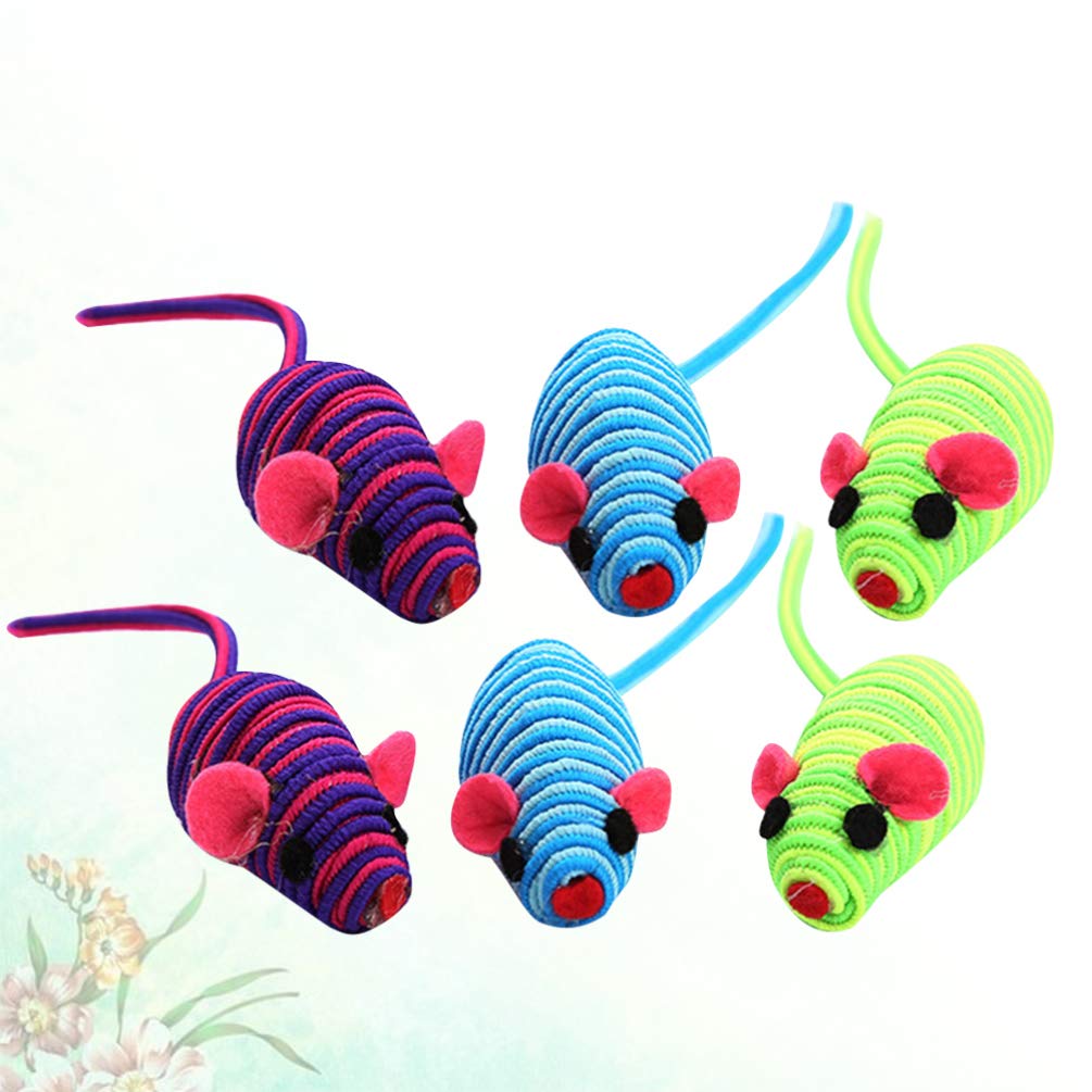 TEHAUX 6PCS Elastic Rope Cat Toy Mice - Interactive Teaser & Chew Toys for Small, Medium & Large Cats (Random Colors) - Perfect for Playtime, Exercise & Dental Health