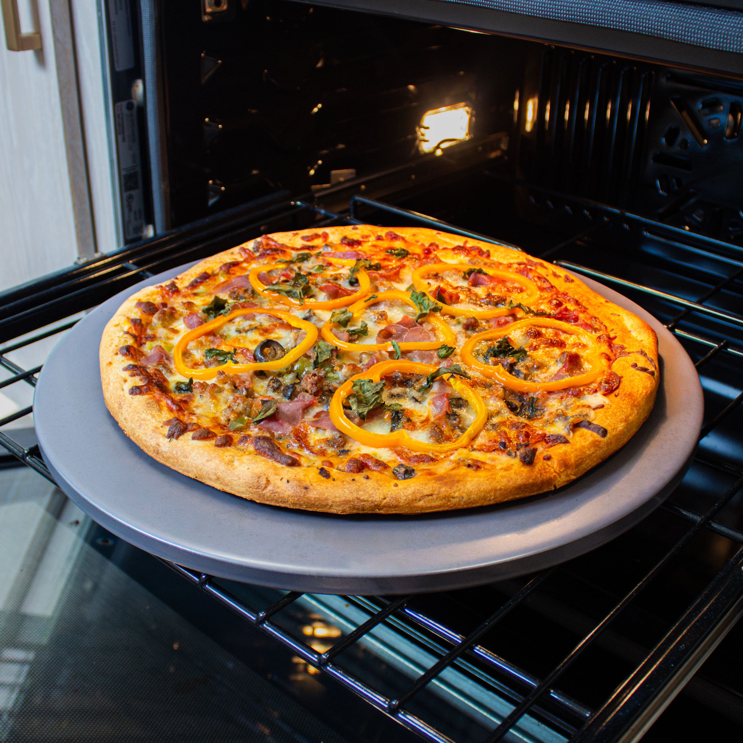 16 Inch Grey Glazed Round Pizza Stone for Oven - Perfect for Baking Crispy Homemade Pizza, Bread & Pastries