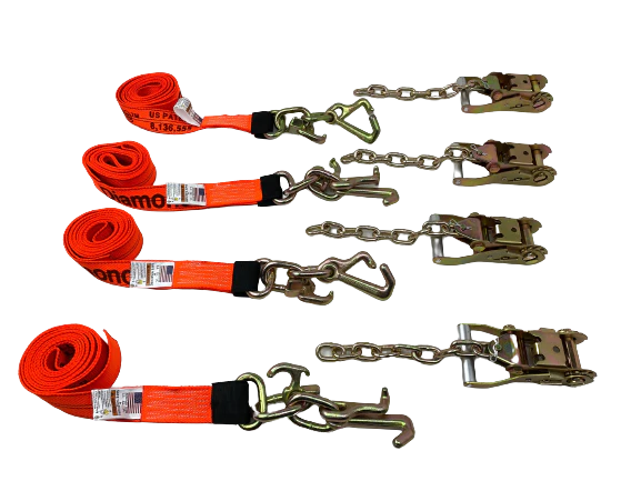 2 Pack of 10' RTJ Diamond Weave Ratchet Straps with Chain Tail - Heavy Duty Tie Down Straps for Trucks, Trailers & Cargo Securing - Perfect for Transporting Motorcycles, ATVs & Furniture