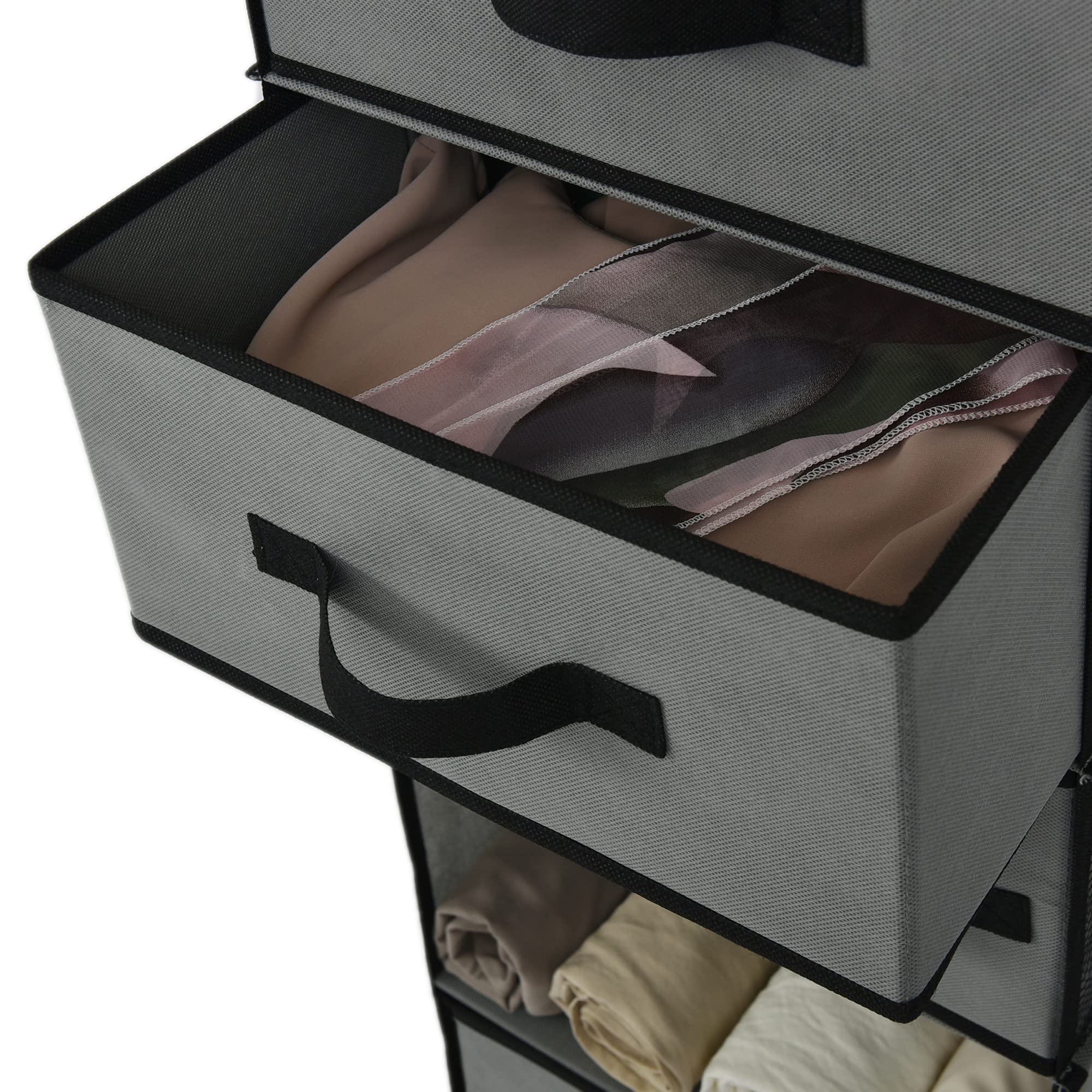 GRANNY SAYS 6-Shelf Hanging Closet Organizer with 5 Drawers & 6 Side Pockets - Space Saving Wardrobe Storage Solution for Clothes, Shoes & Accessories (Gray, 1-Pack) - Perfect for Bedroom, Dorm, Apartment & Small Space Organization