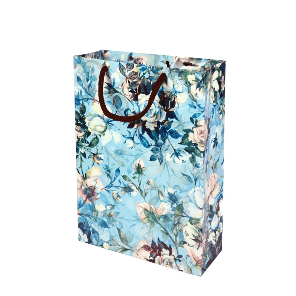 Arrow Paper Products Elegant Rose Floral Printed Gift Bags - 10 Pack (28x20x7.5cm) for Wedding Favors, Birthday Party Favors, Christmas Gifts & Special Occasions | Perfect for Bridal Showers, Baby Showers & Corporate Events