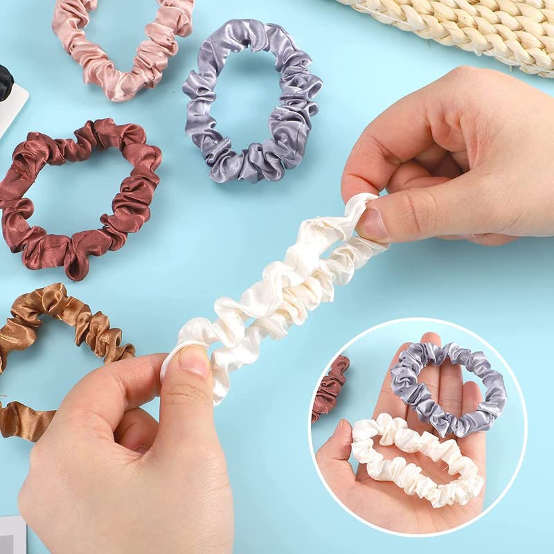 SHIDARA 12Pcs Satin Scrunchies - Coffee Color Hair Ties | Soft Elastic Ponytail Holders for Women & Girls | Perfect for Work, Gym & Everyday Styling