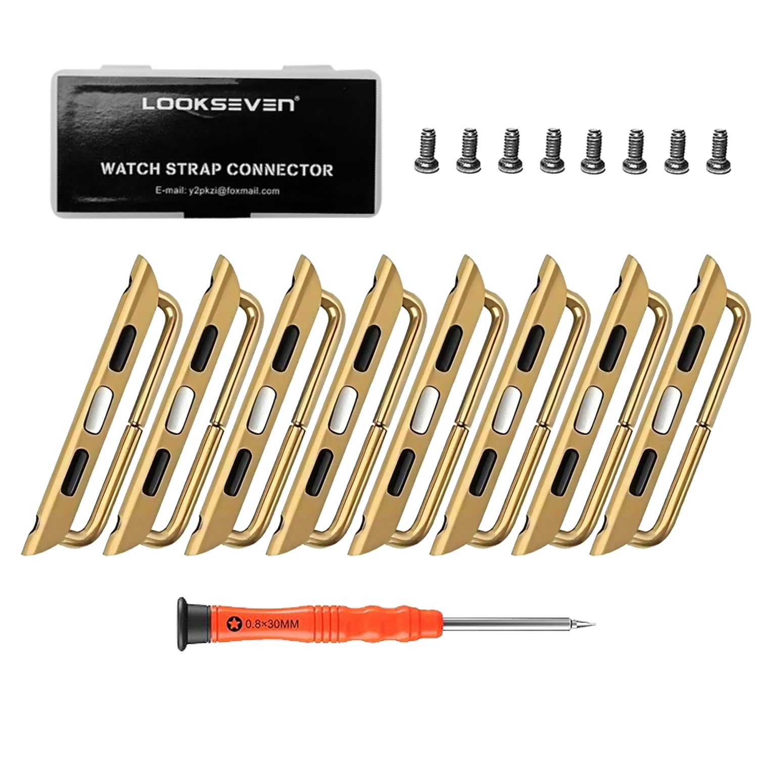 LOOKSEVEN 4 Pairs Watch Band Connector Kit - Replacement Watch Strap Adapter with Tools for Apple Watch, Samsung, Fitbit - Perfect for DIY Watch Repair & Strap Customization