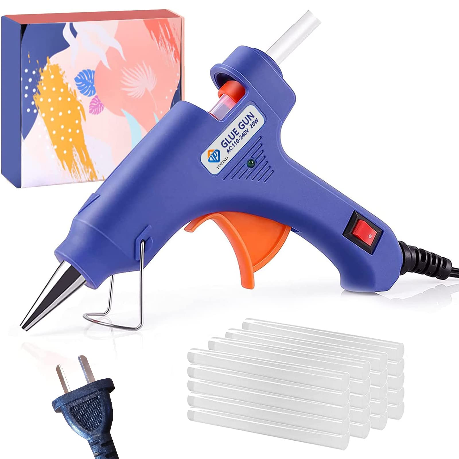 TOPIND 20W Mini Hot Glue Gun - Fast Heating Blue Glue Gun Kit with 20 Transparent Glue Sticks (4inch) for Arts, Crafts, DIY Projects, Home Repairs & Holiday Decorations - Perfect for School Projects, Gift Wrapping & Costume Making