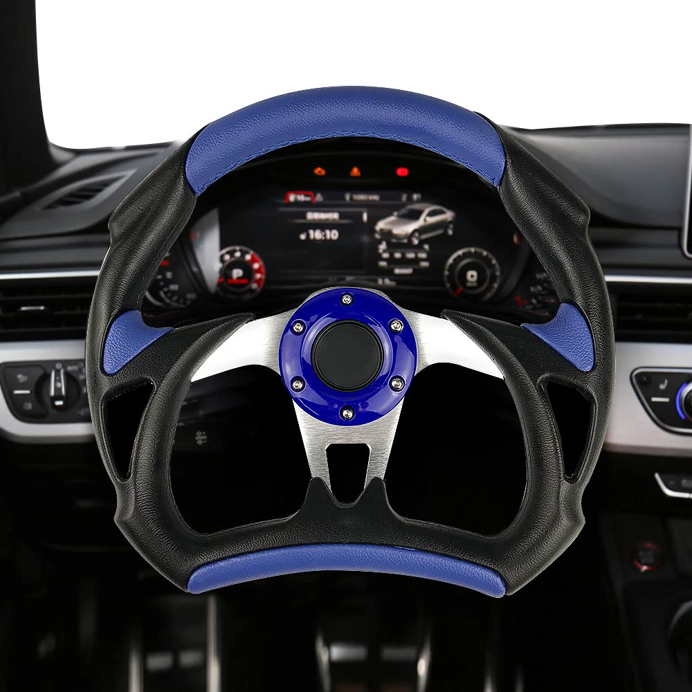 Universal Fit 12.5 Inch (320mm) Racing Style Leather Steering Wheel - Blue - Perfect for Car Enthusiasts & Racing Simulation Setups