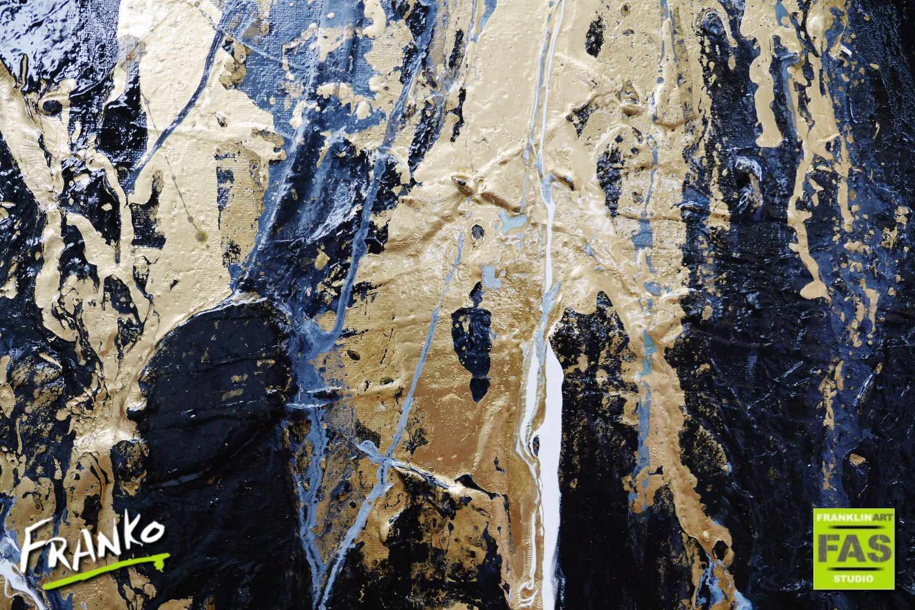 140cm x 100cm Black and Gold Abstract Painting with Metallic Veins - Modern Wall Art for Living Room, Bedroom & Office Decor