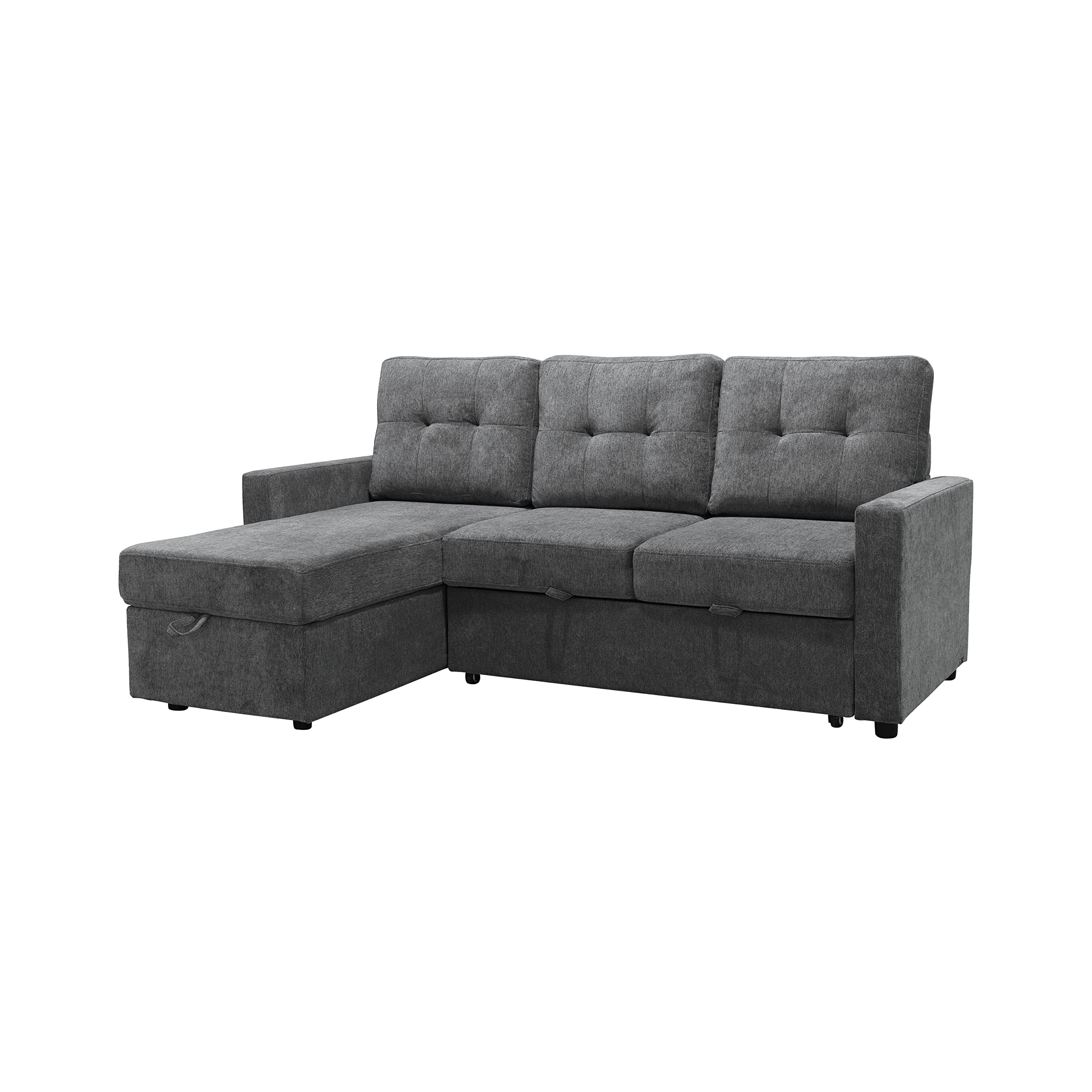 Abbyson Living Kylie Reversible Sectional Sofa Bed with Storage - Dark Gray | Convertible Sleeper Sofa for Small Spaces, Guest Room & Apartment Living