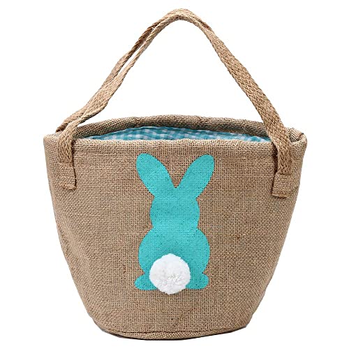Easter Bunny Basket Burlap Buckets with Two Handles - Fluffy Tail Kids Easter Egg Hunt Tote Bags for Storage, Candies & Gifts - Perfect for Easter Party Favors, Spring Decorations & Holiday Gift Giving