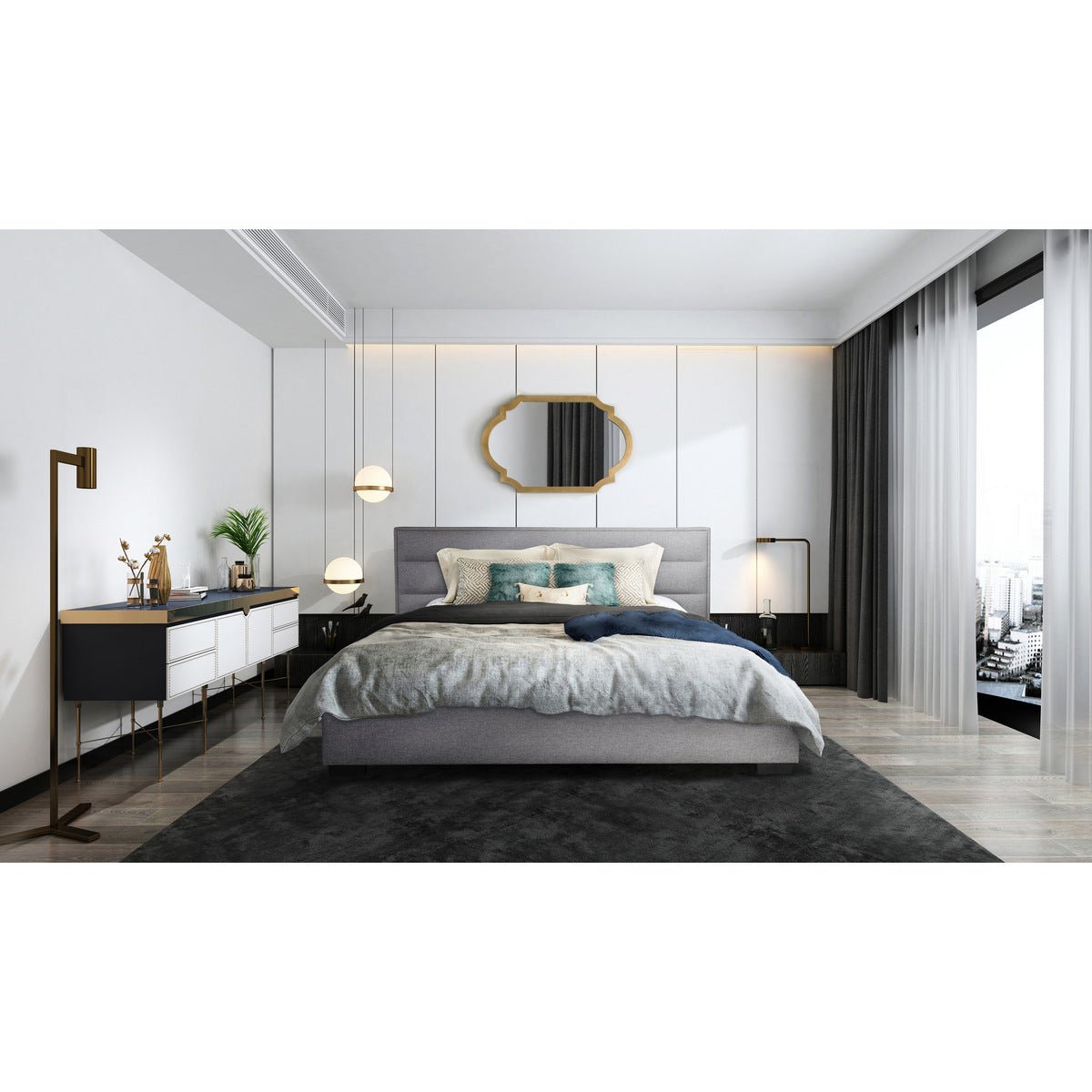 Fabiola King Upholstered Platform Bed Frame with Headboard - Modern Upholstered Bed Frame for Bedroom - Luxury King Size Bed with Sturdy Wooden Slats - Perfect for Master Bedroom & Guest Room