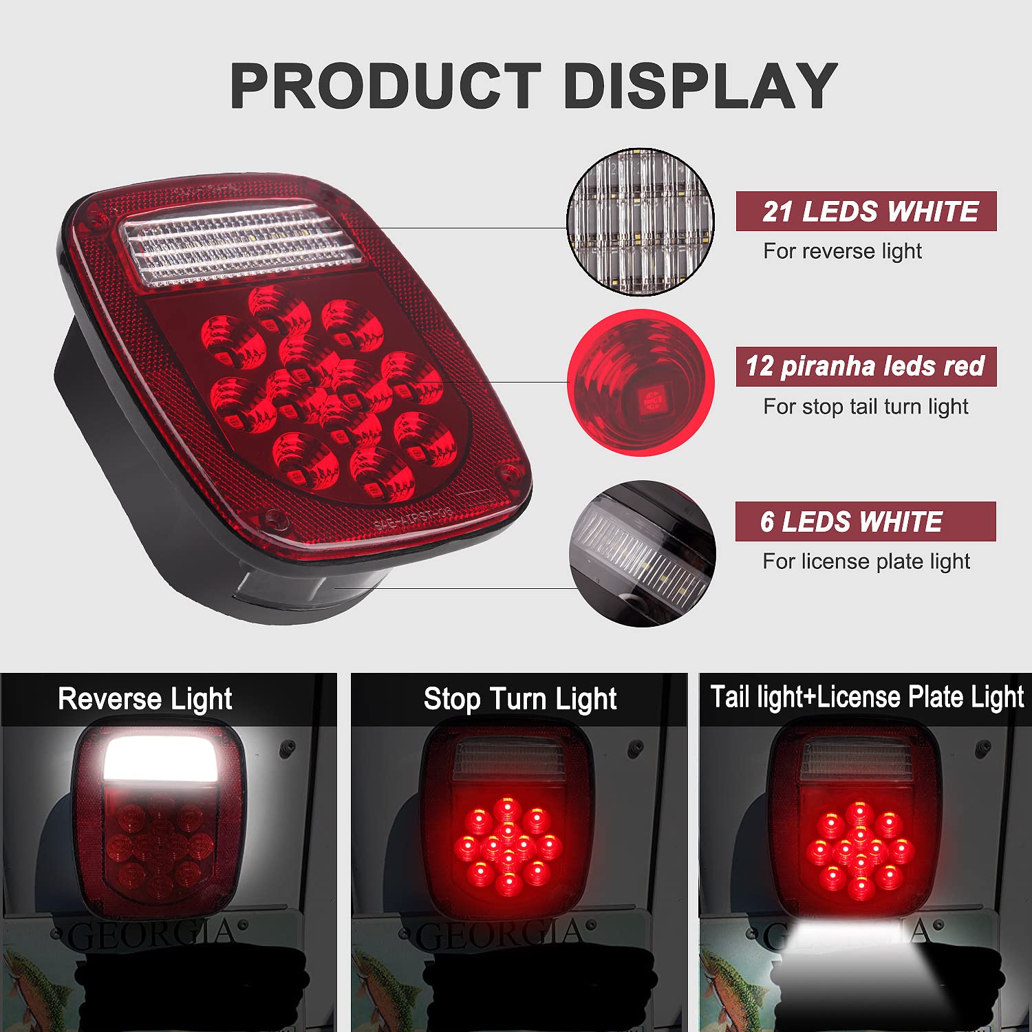 39 LED Square Rear Combination Tail Lights Lamps Assembly for Jeep Wrangler TJ YJ CJ & Flatbed Trucks - Brake, Stop, Turn, Backup & Reverse Lights - Perfect for Off-Roading, Camping & RV Adventures
