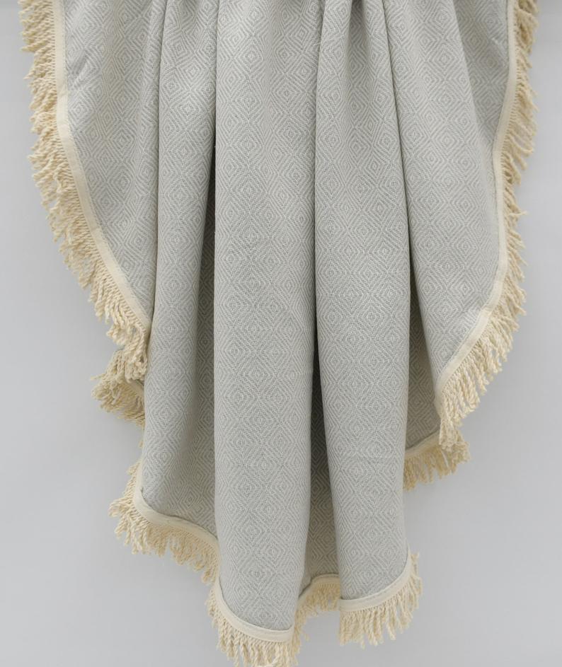 Premium Light Gray 100% Cotton Round Beach Towel - Ultra Soft & Absorbent, 60