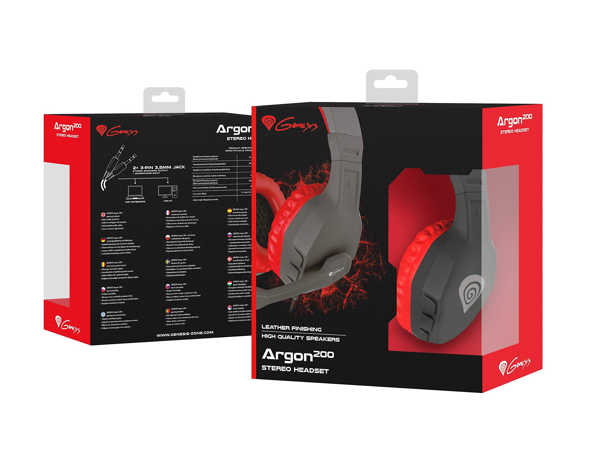 Argon Red 200 Gaming Headset with Noise-Canceling Microphone - 3.5mm Jack for PC, PS4, Xbox - Comfortable Over-Ear Headphones for Online Gaming & Streaming