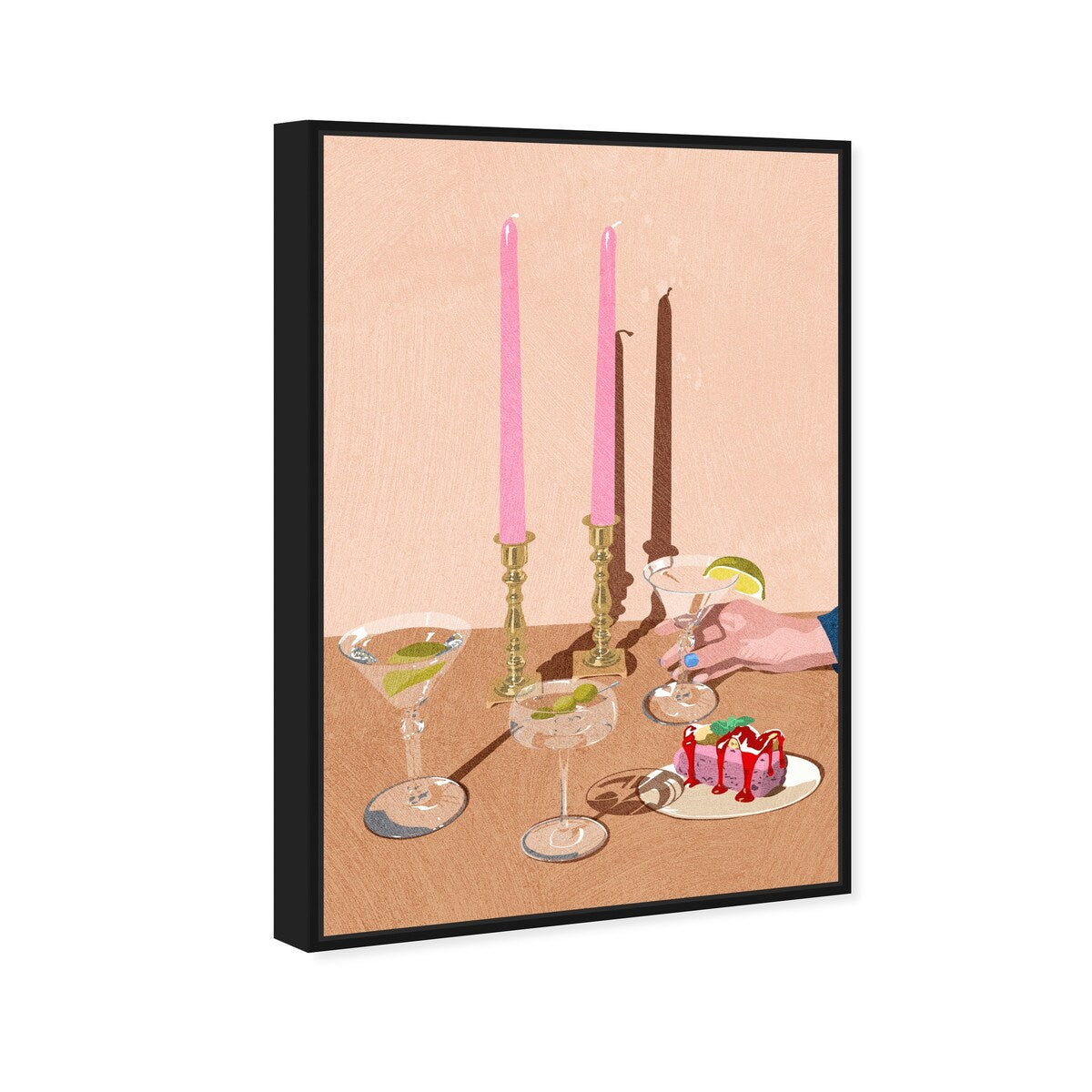 Elegant Pink Framed Canvas Wall Art - Modern Dessert Themed Print for Dining Room Decor | Perfect for Coffee Shops, Bakeries & Home Kitchens