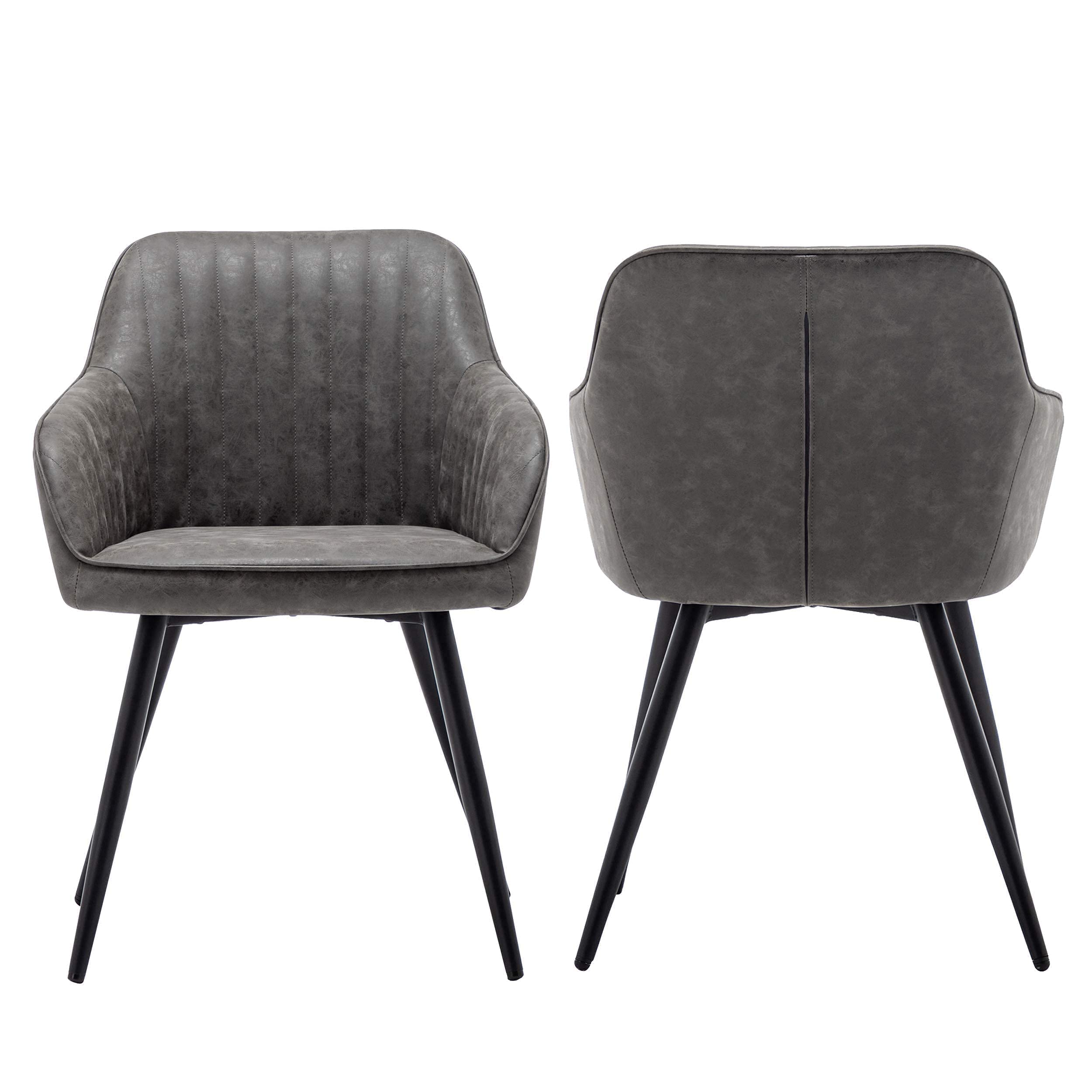 Awonde Set of 2 Faux Leather Accent Chairs - Modern Armchairs with Metal Legs in Gray for Dining Room, Living Room & Office - Perfect for Guest Seating, Home Decor & Small Spaces
