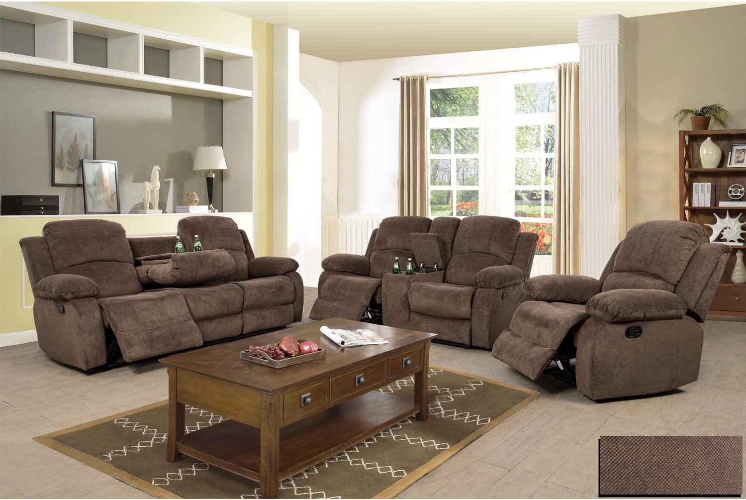 3-Piece Taupe Corduroy Reclining Sofa Set with Loveseat - Comfortable Living Room Furniture for Home Theater & Family Gatherings