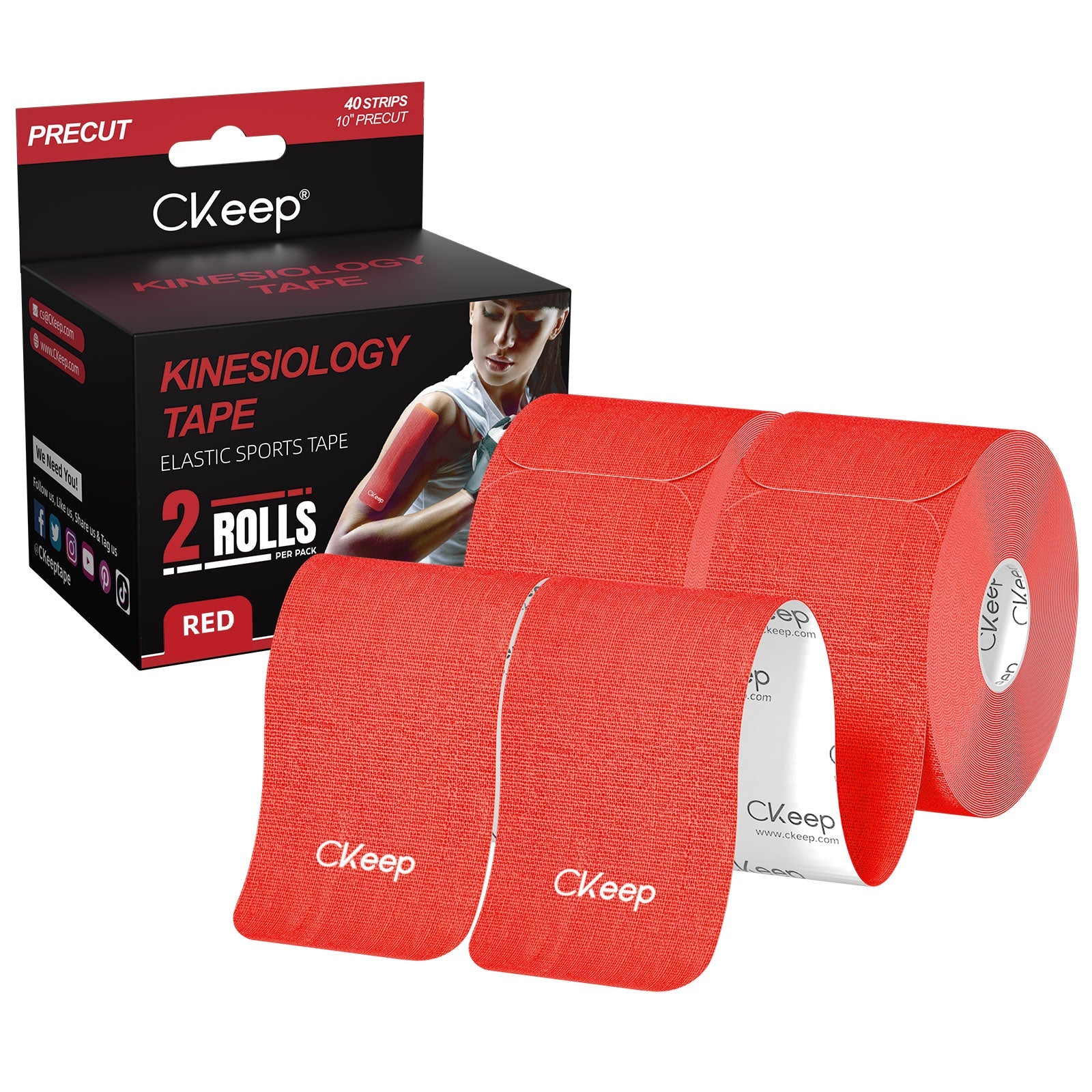 CKeep Kinesiology Tape - Pre-Cut Strips (2 Rolls) for Sports Injury Recovery & Muscle Pain Relief - Ideal for Athletes, Runners & Physical Therapy