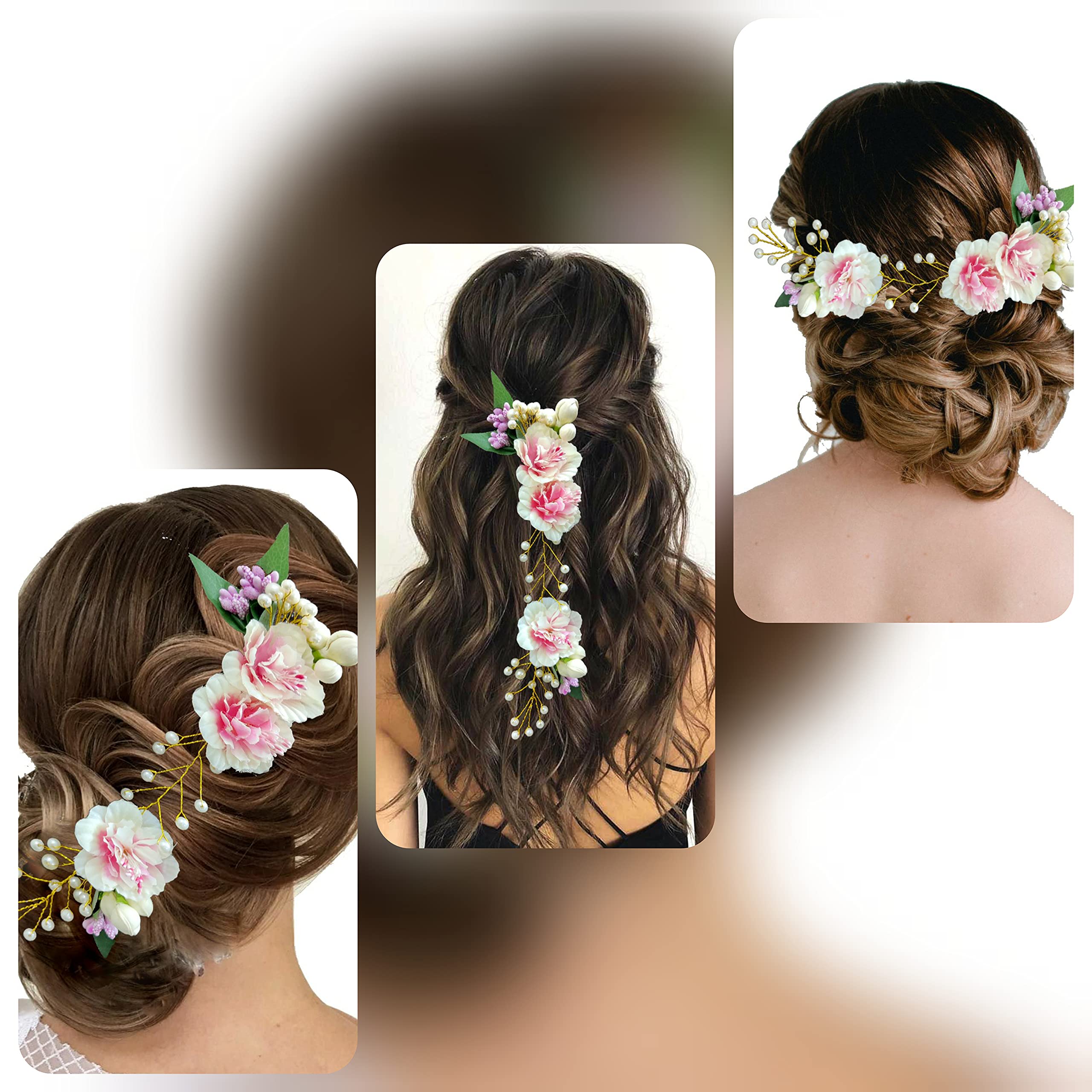 Elegant Pearl Floral Hair Pin for Women & Girls - Baby Pink Bridal Hair Accessories, Wedding Bun Veil, Juda Hair Jewelry - Perfect for Bridal, Prom & Special Occasions