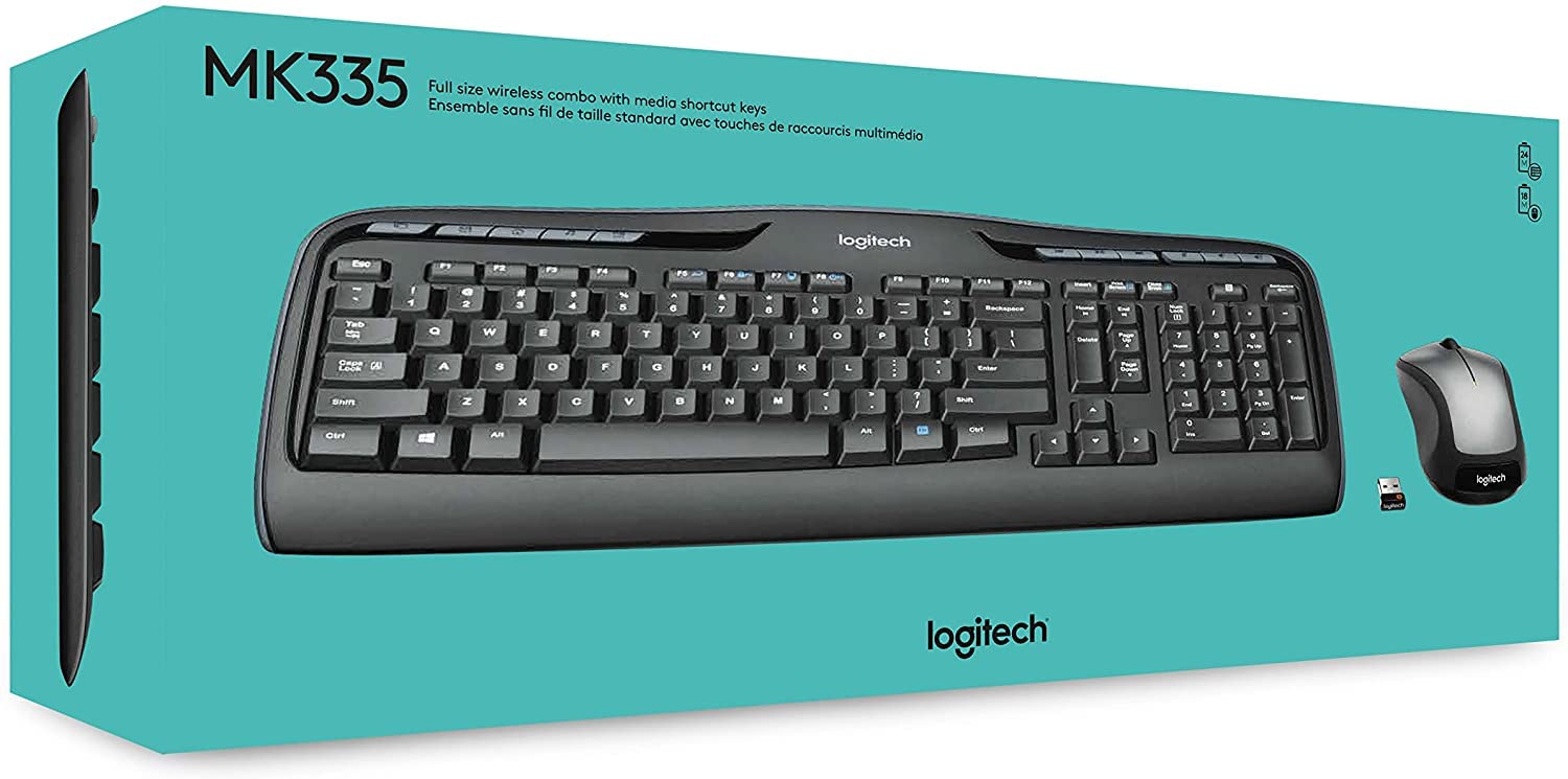 Logitech MK335 Wireless Keyboard and Mouse Combo - Black/Silver - Ergonomic Wireless Keyboard and Mouse Set for Home Office, Gaming & Productivity