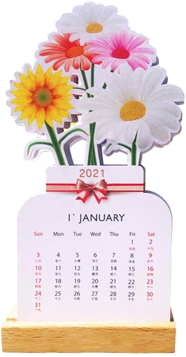 2021 XanZiWei Chinese-Style Monthly Desk Calendar - Elegant Floral & Vase Design Home Decor | Perfect for Office, Study Desk & Gift Giving | Unique Home Decoration (Color A)