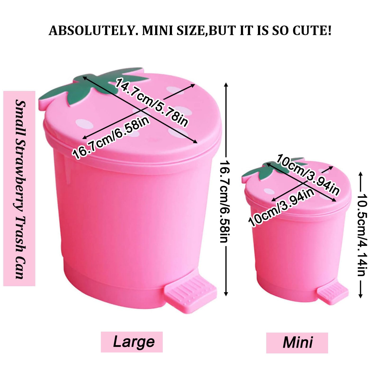 1 Gallon Cute Pink Strawberry Shaped Trash Can with Mini Garbage Bin & 5 Rolls Bags - Kawaii Plastic Waste Bin for Bedroom, Office Desk, Dorm Room Decor - Perfect for Small Spaces, Vanity & Kids Room Organization