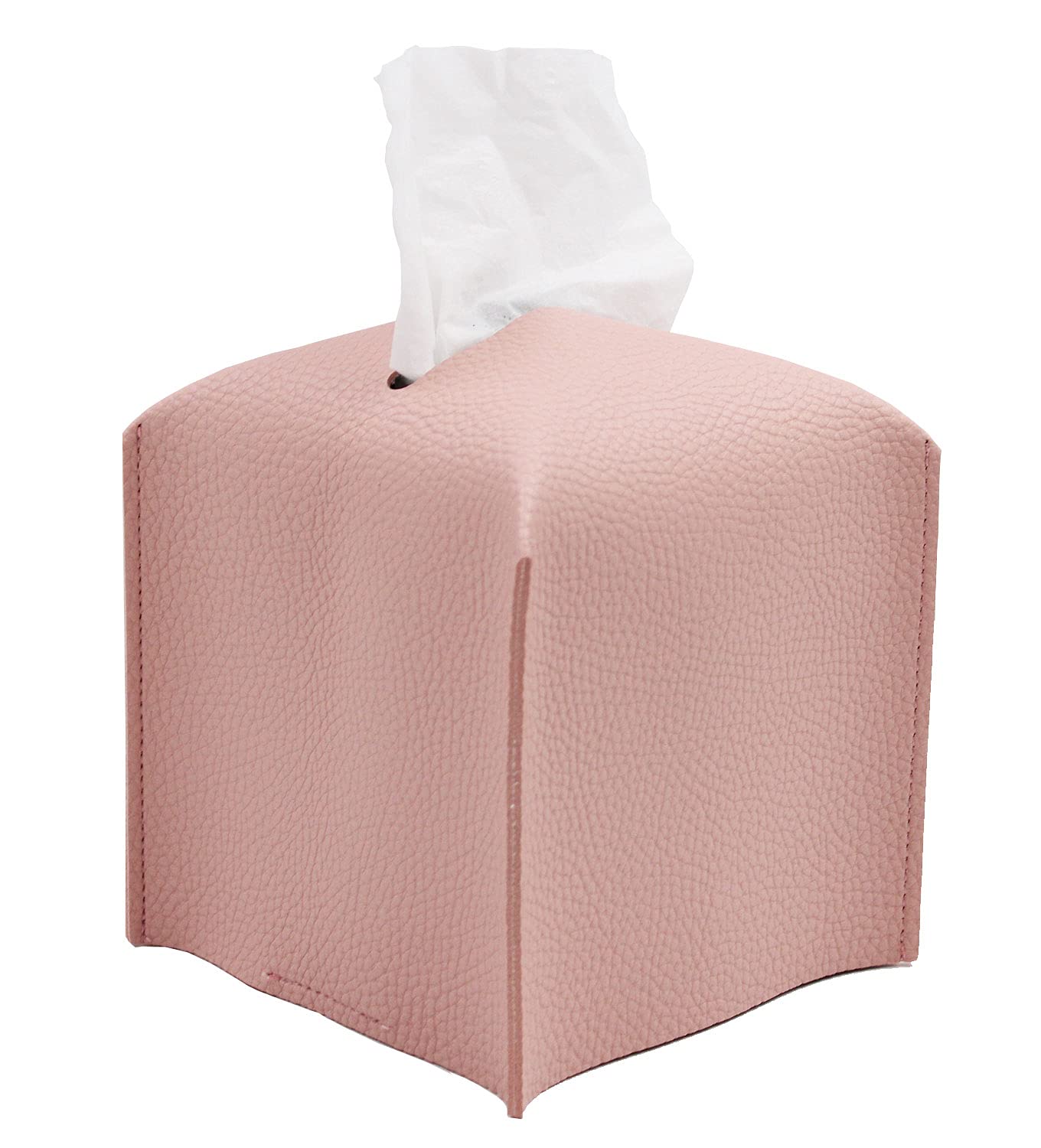 Livelab Square Tissue Box Cover - Modern PU Leather Tissue Holder for Facial Tissues & Paper Rolls | Decorative Bathroom Vanity, Nightstand & Office Desk Organizer (5x5x5 Inches, Pink) - Perfect for Home, Car & Office Use