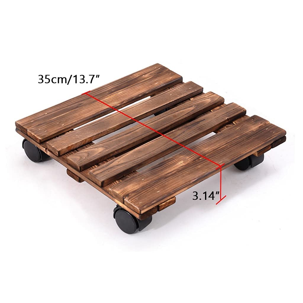Wooden Plant Caddy with Wheels - 10in 12in 14in Flower Pot Roller Tray, Mobile Planter Dolly with Casters for Indoor/Outdoor Use - Perfect for Moving Heavy Potted Plants on Decks, Patios & Gardens (13.7in/35cm)