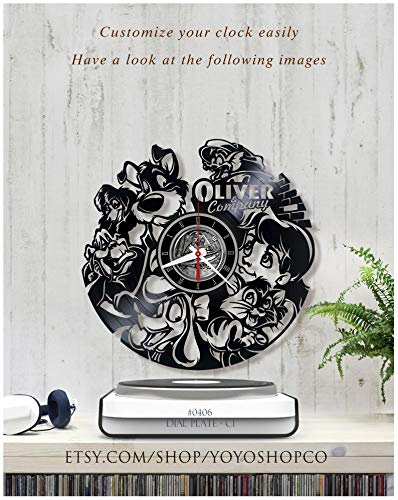 Disney Oliver and Company Vinyl Wall Clock - Compatible with Luchko Decor, Kids Room Decor, Record Player Themed Clock for Disney Fans | Perfect for Bedroom, Nursery, and Playroom