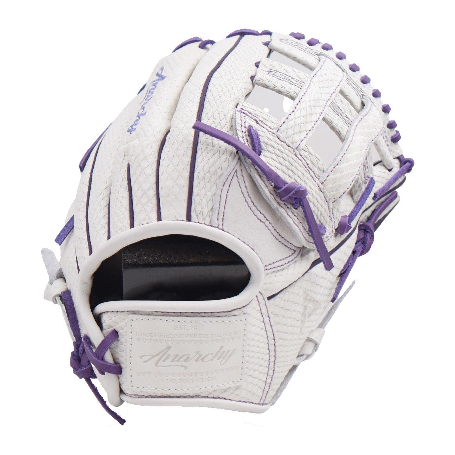 Premium Anarchy Kip Leather Softball Glove AFG008 - White/Purple - High-Performance Fielding Glove for Fastpitch & Slowpitch - Perfect for Training, Games & Competitive Play