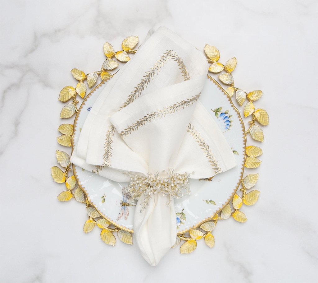 Premium Laurel Charger Plates in Gold & Silver - Set of 4 Elegant Dinner Plates for Wedding, Party & Holiday Table Decor