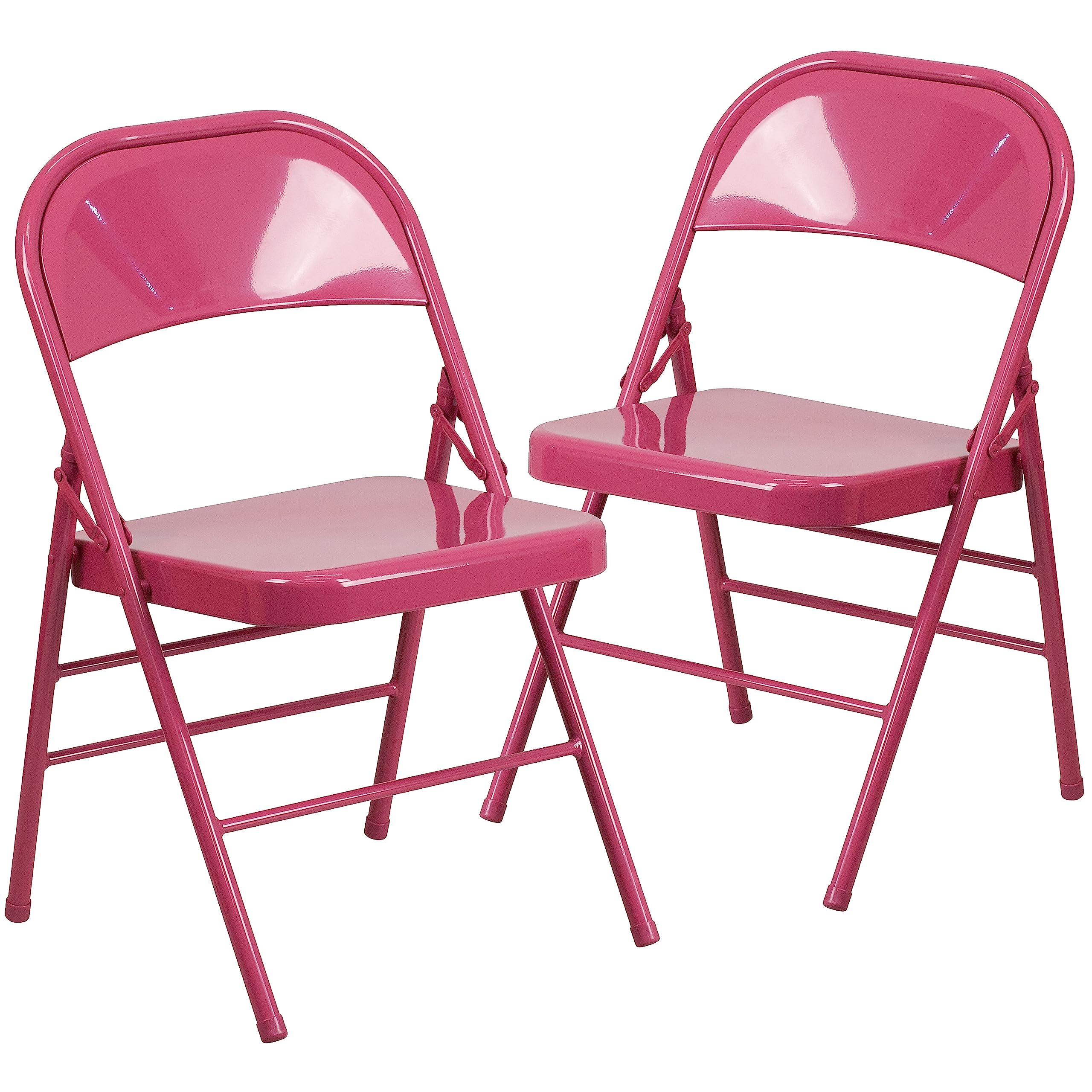 Flash Furniture 2-Pack HERCULES COLORBURST Series Vibrant Fuchsia Metal Folding Chairs - Heavy Duty Triple Braced & Double Hinged Design for Events, Parties, Weddings, and Outdoor Gatherings
