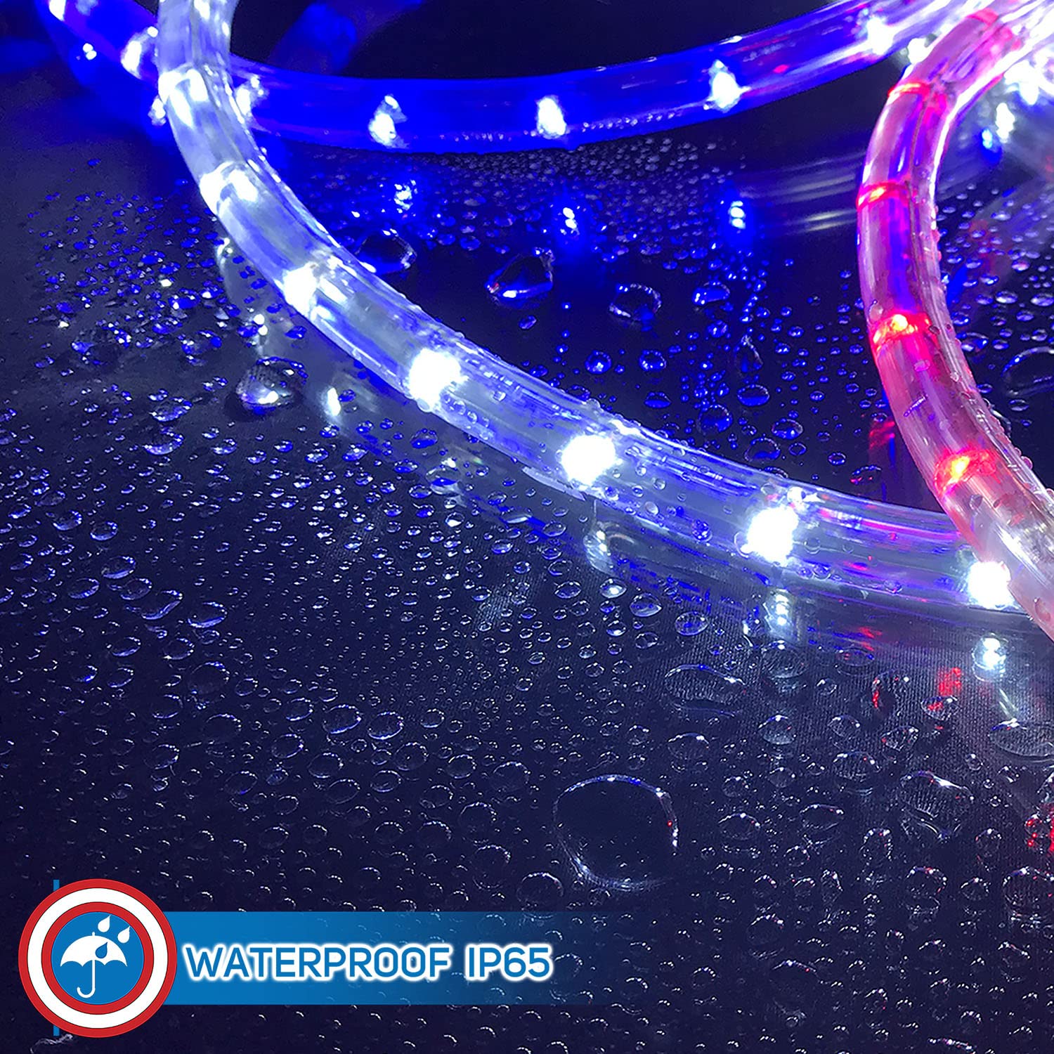 Patriotic LED Rope Lights - Red White & Blue Outdoor String Lights with 10-Level Dimmable Remote Control, 20ft Waterproof Decoration for 4th of July, Christmas, Parties, Backyard, Garden & Patio Lighting