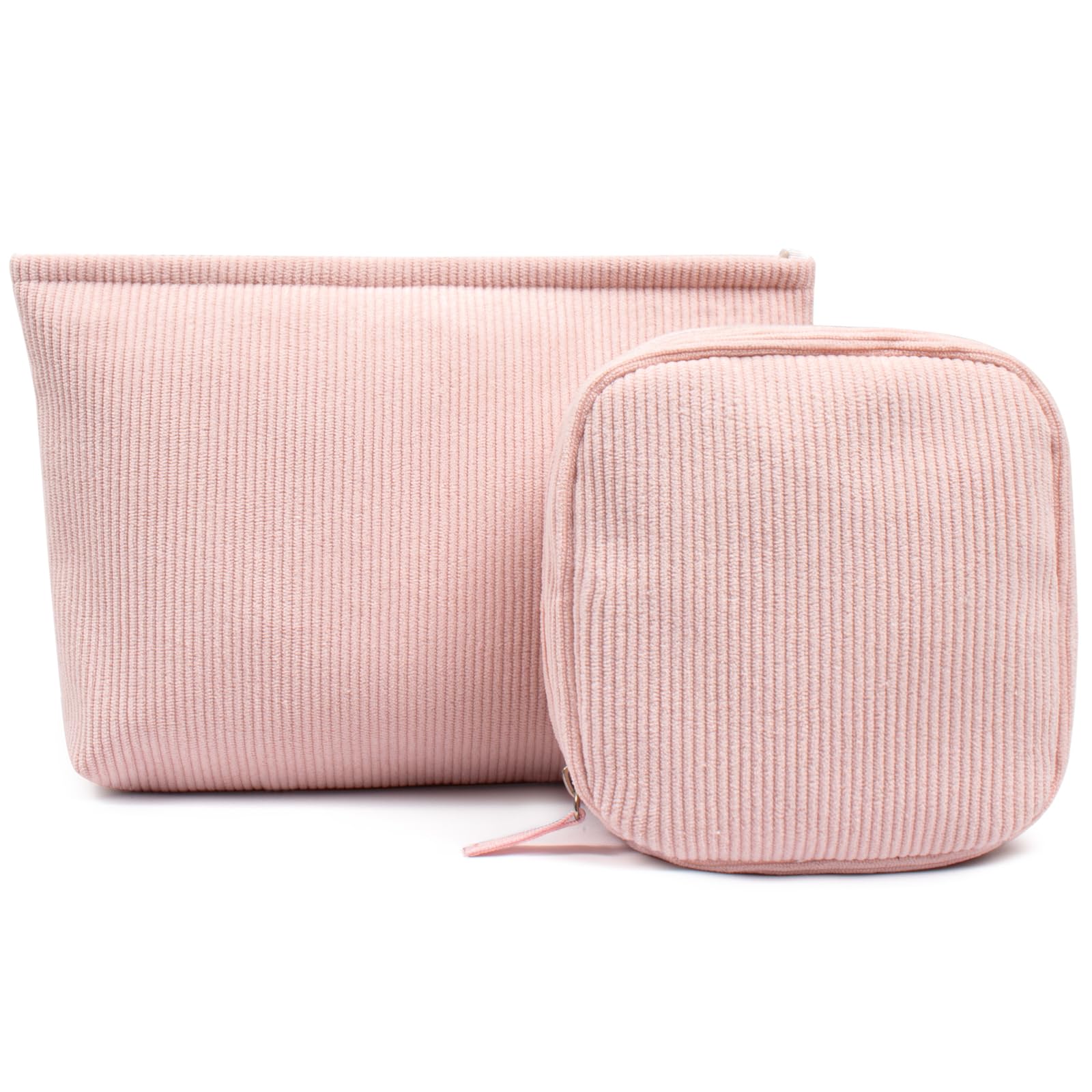 KOTORA 2-Pack Corduroy Makeup Bag Set - Preppy Travel Cosmetic Organizer with Zipper, Small Cute Makeup Pouch for Women | Perfect for Purse, Toiletry Bag & Gift Idea