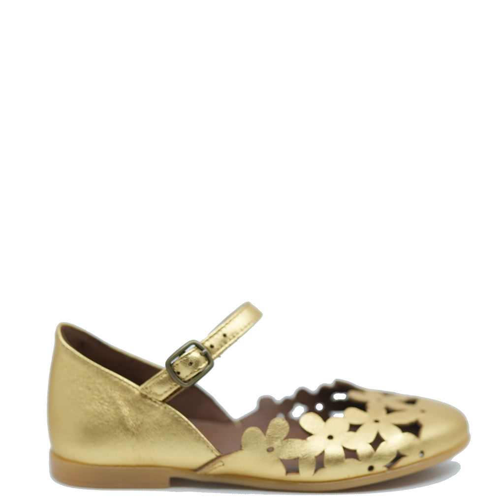 Pepe Gold Floral Cutout Mary Jane Shoes - Elegant Women's Dress Pumps for Weddings, Parties & Special Occasions
