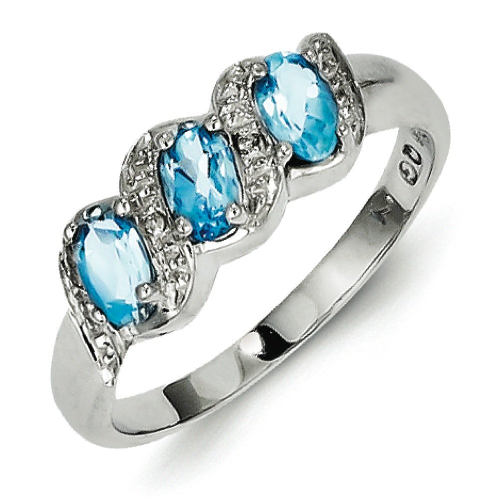 Sterling Silver Swiss Blue Topaz Ring with Diamonds - Size 8 for Weddings & Gifts