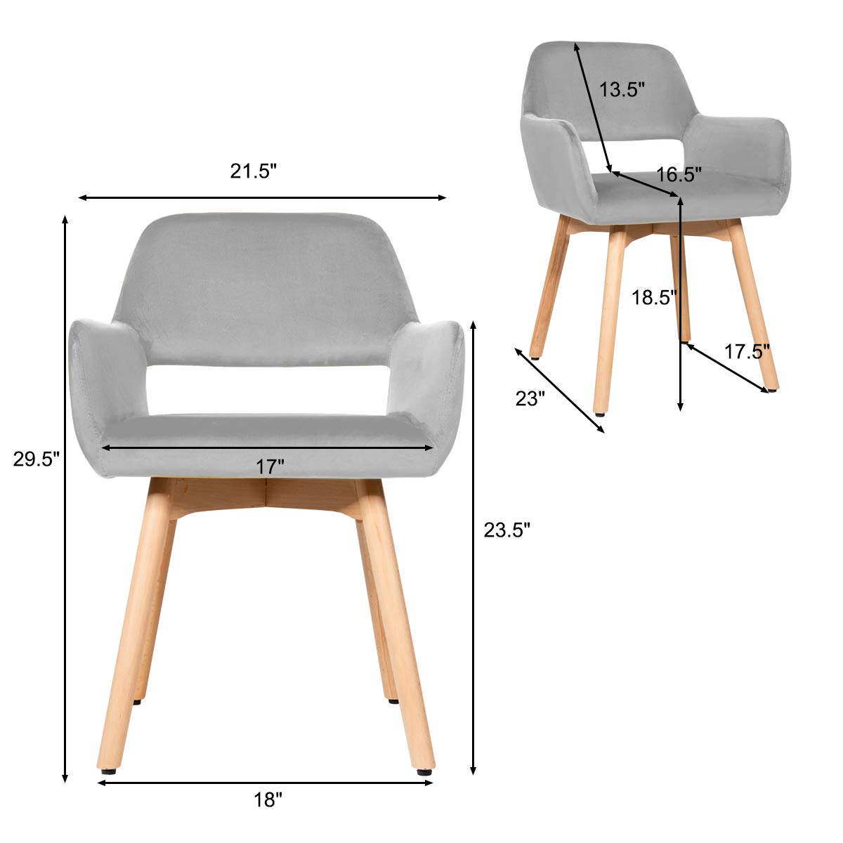 Giantex Set of 2 Velvet Dining Chairs with Wood Legs - Modern Accent Chairs for Living Room, Bedroom & Dining Room - Non-Slip Foot Pads & X-Shaped Support - Comfortable Cute Armchair (Light Grey) - Perfect for Small Spaces, Apartments & Home Decor
